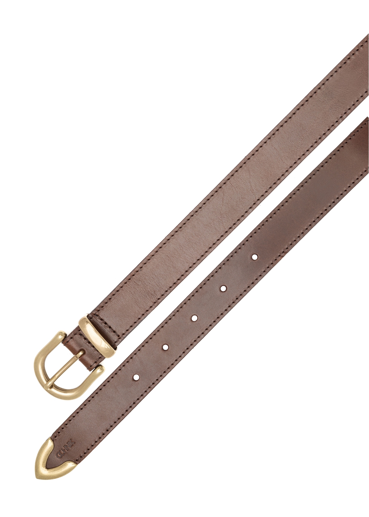 Women's brown leather belt PASDS-0340-1I(W26), product view from above on white background.