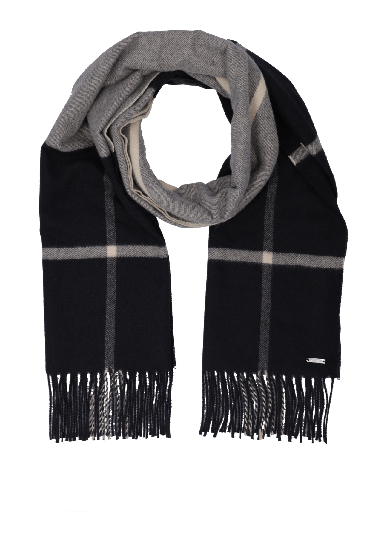 Grey women's plaid scarf SZADT-0100-9J(Z26), front view of the product on a white background.