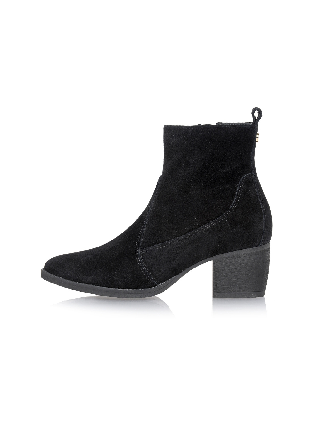 Women's leather ankle boots with heels BUTYD-1005A-98(Z25), side view of the product on a white background.