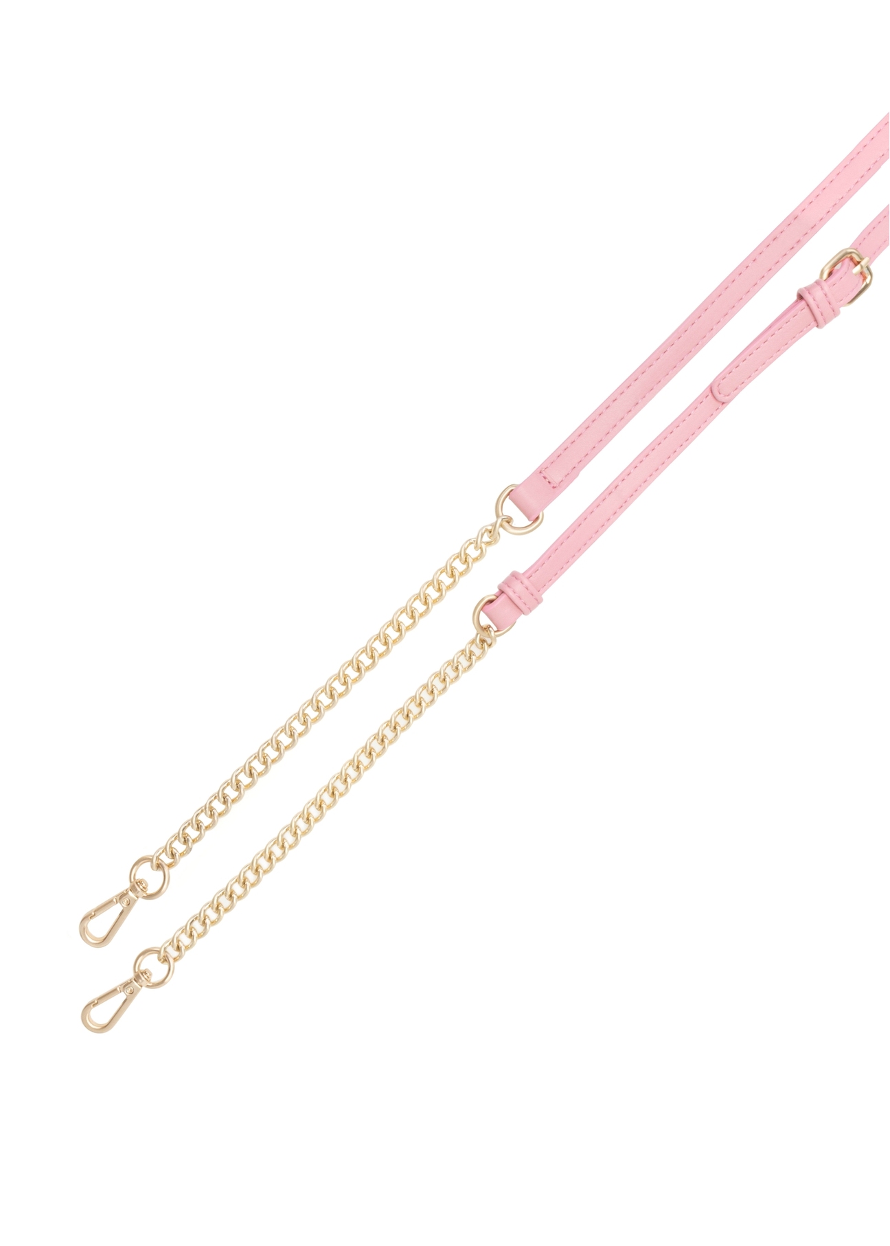 Pink heart-shaped handbag TOREC-1154-5B(W26), view of the detachable strap of the product, view on a white background.