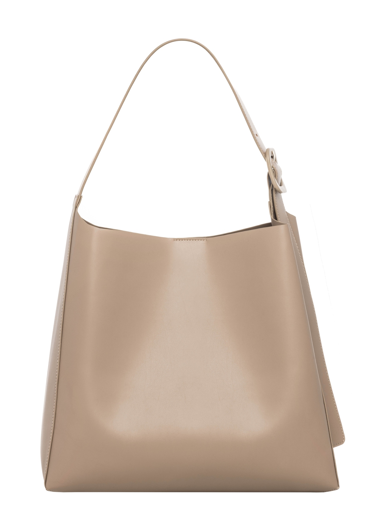 Large women's shoulder bag in cool beige color TOREC-1337-1K(Z26) - product view from the back, on a white background.