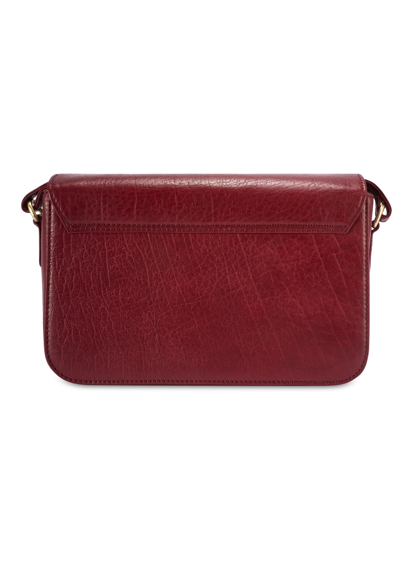 Women's burgundy leather messenger bag TORES-1245-4C(W26) - product view from the back, on a white background.