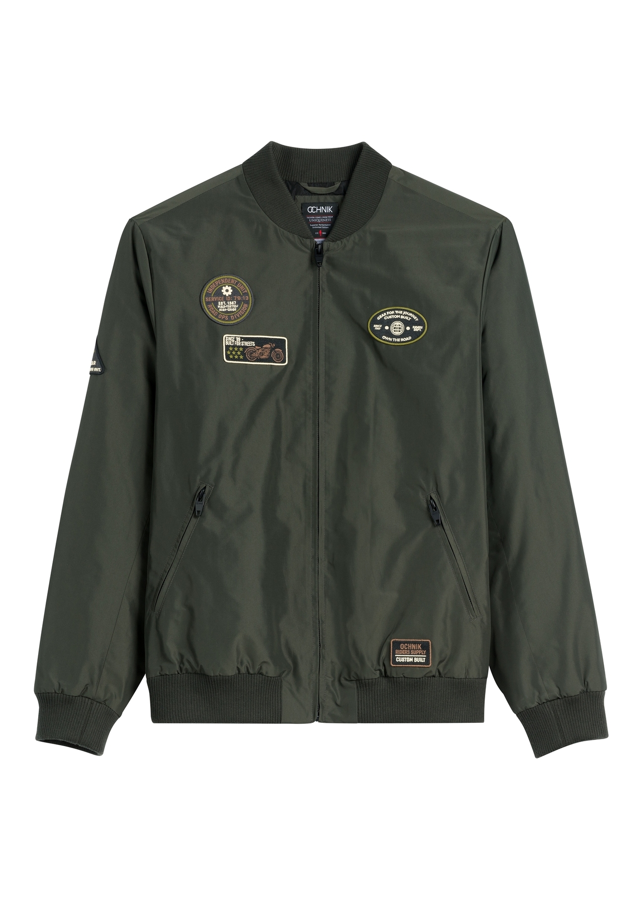 Men's khaki bomber jacket KURMT-0413A-8D(W26) - front product view, on a light background.