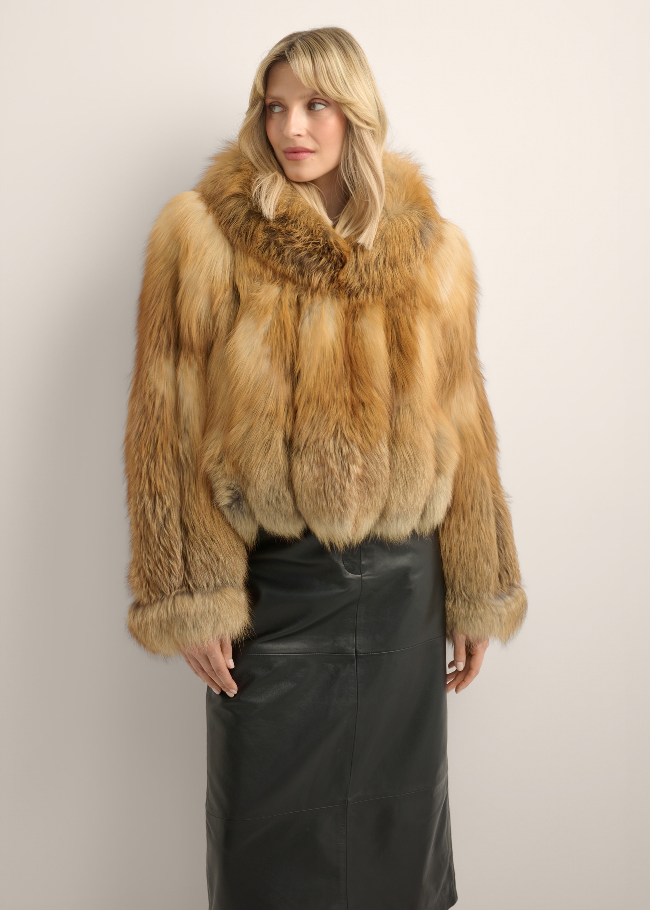 Women's natural fur coat in red color FUTDF-0110-3D(Z26)