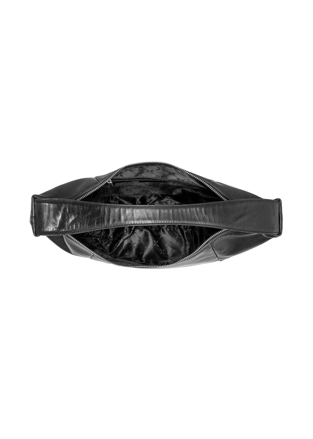 Black leather hobo bag TORES-1135A-99(Z25), product view from the inside on a white background.