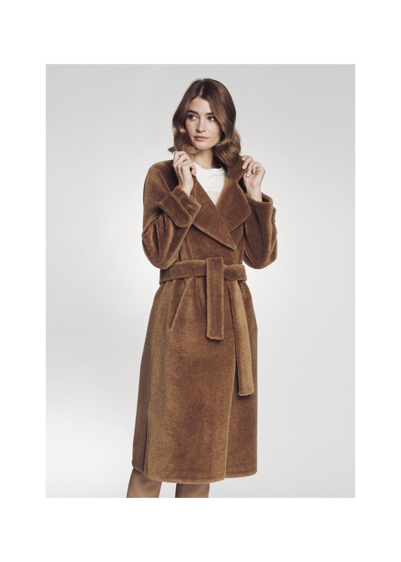 Women's wool coat with buckle FUTDT-0022-24(Z22)-01