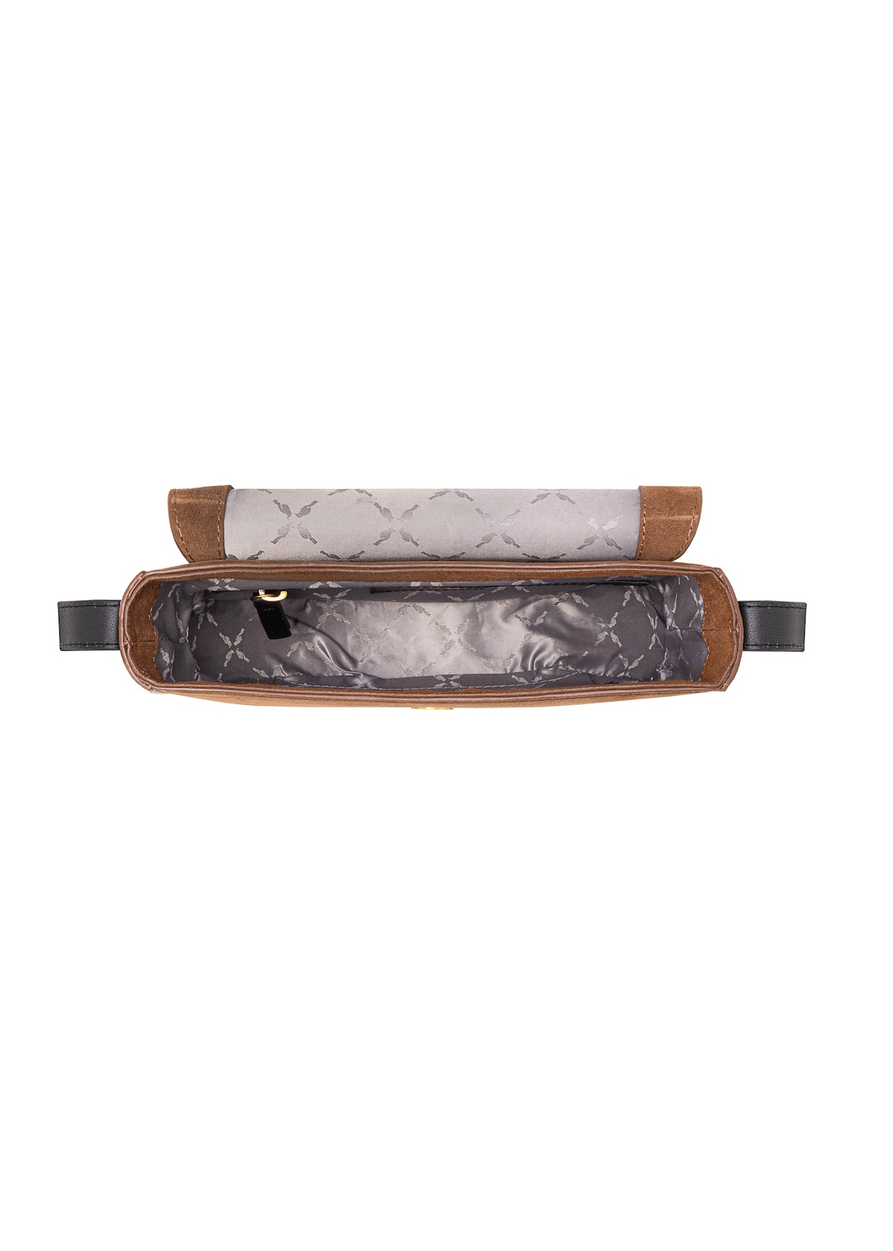 Brown suede women's messenger bag TORES-1168-88(Z25), product view inside on white background.