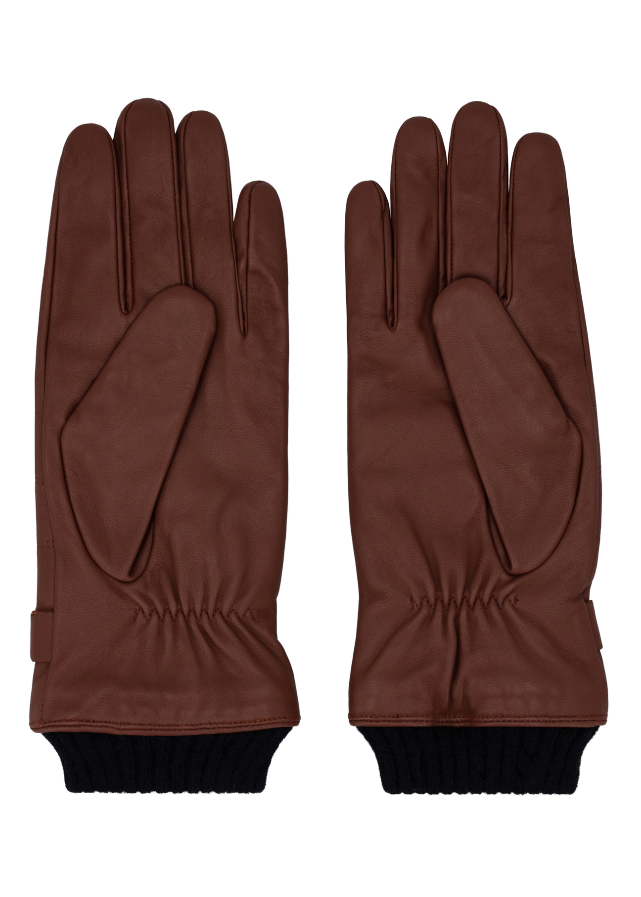 Men's camel leather gloves with wool lining REKMS-0091-1D(Z26), rear view of the product on a white background.