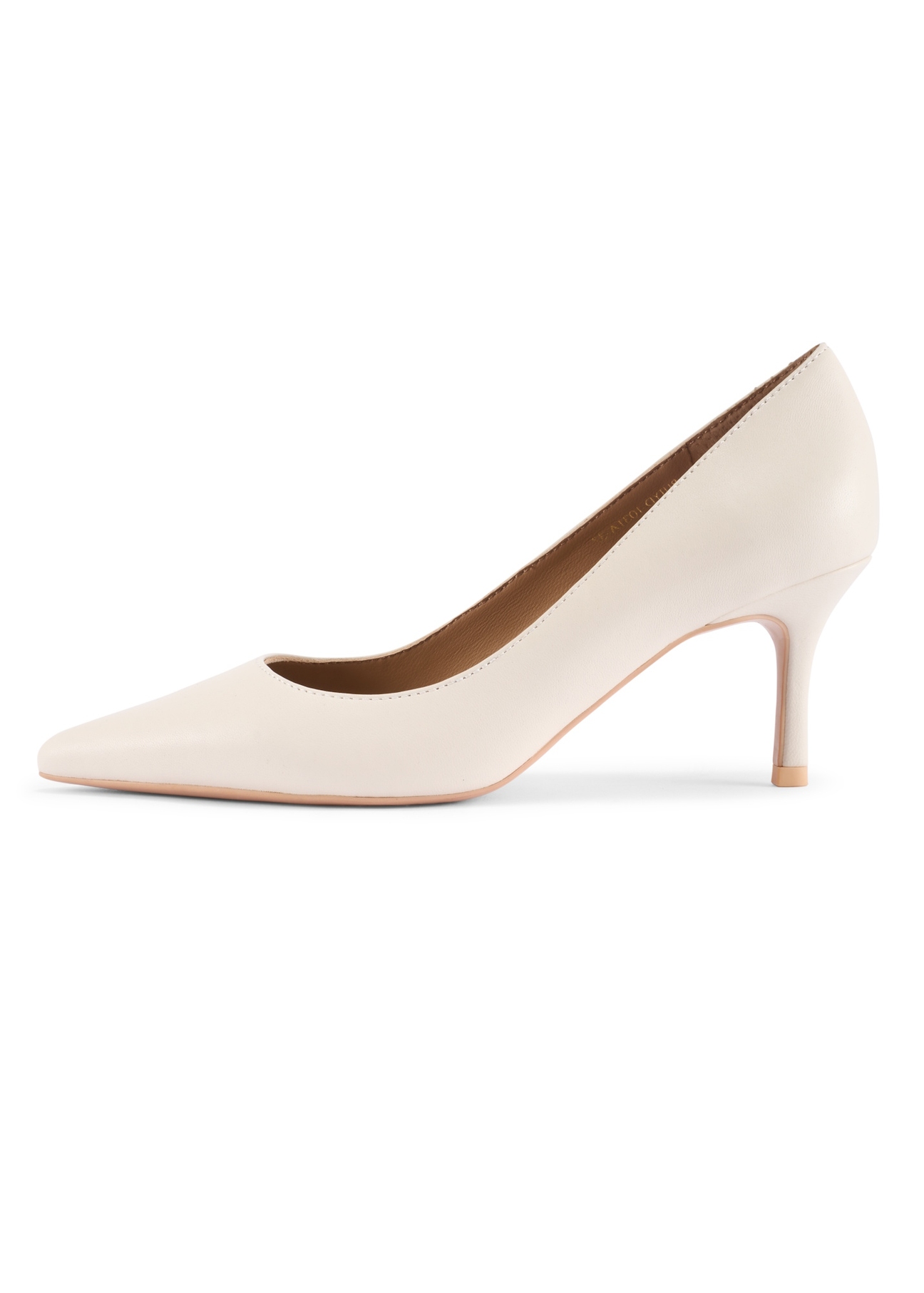 Cream leather women's pumps BUTYD-1031A-0B(W26), side product view on white background.