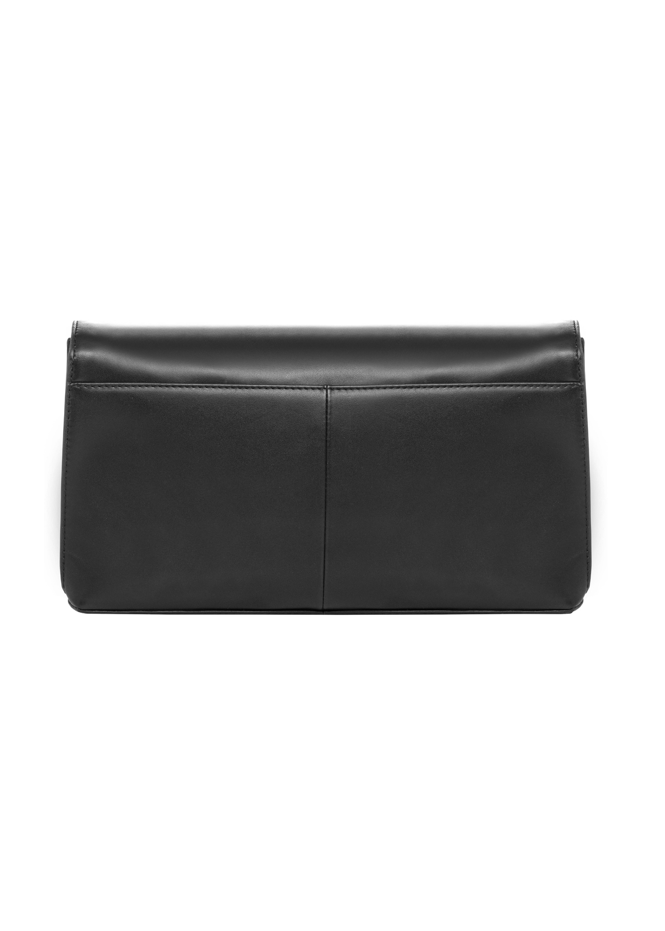 Women's black leather messenger bag TORES-1438-99(Z26). Back view on a white background.