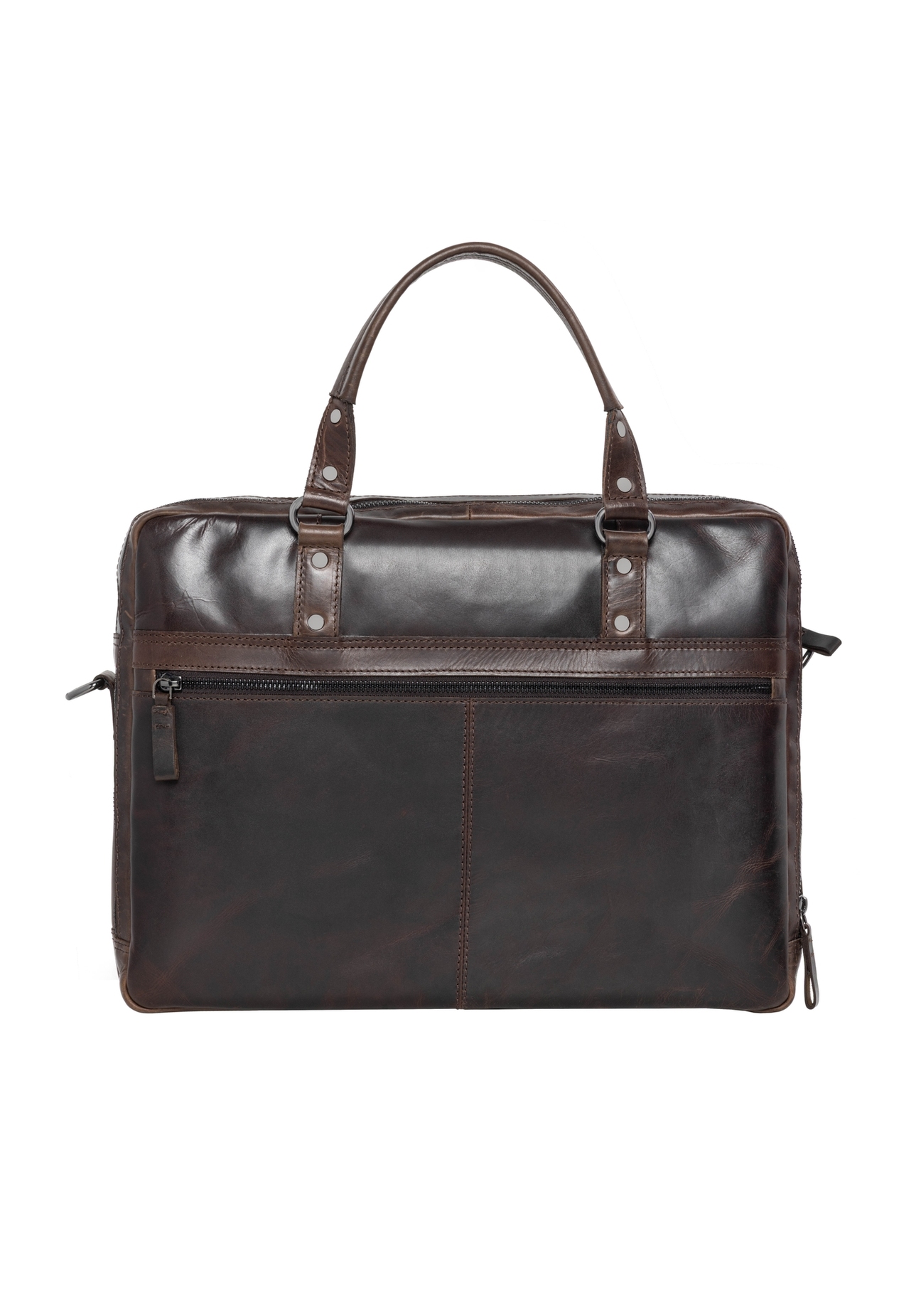 Brown leather men's bag TORMS-0542-1I(Z26), product view from the back on a white background.