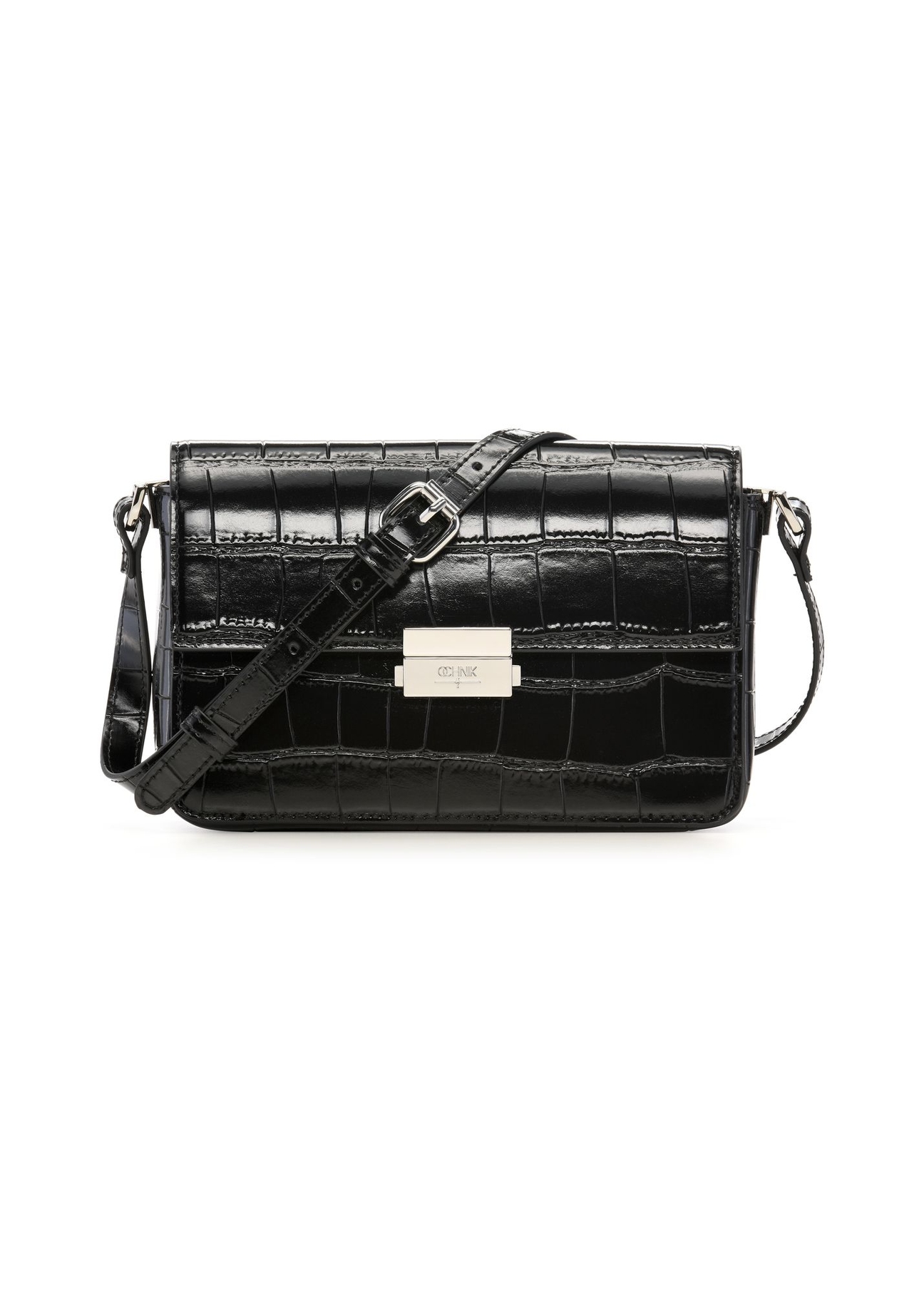 Elegant black croco women's handbag TOREC-1251-9G(Z26) - front product view, on a white background.