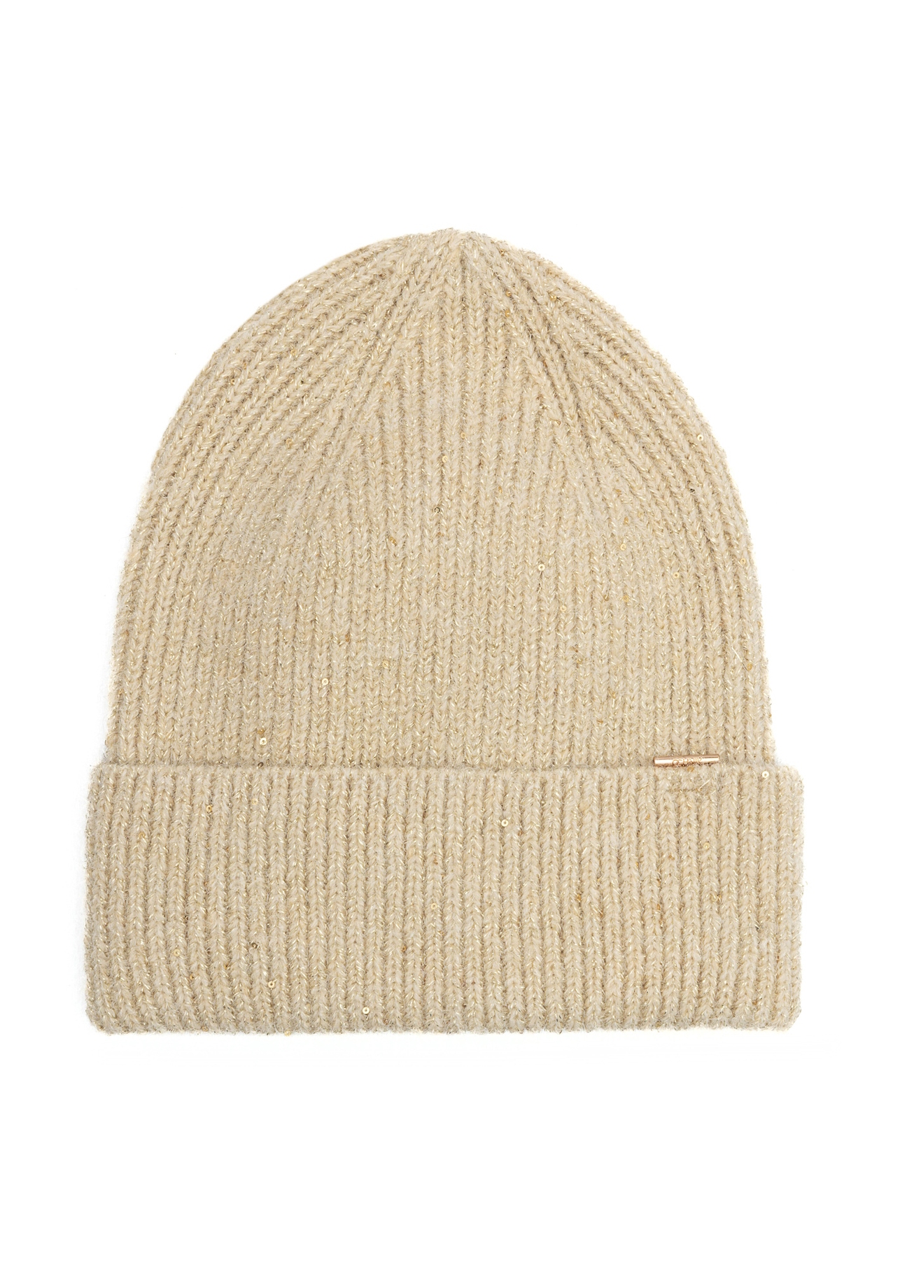 Beige women's hat with sequins CZADT-0218-81(Z25), front product view on white background.