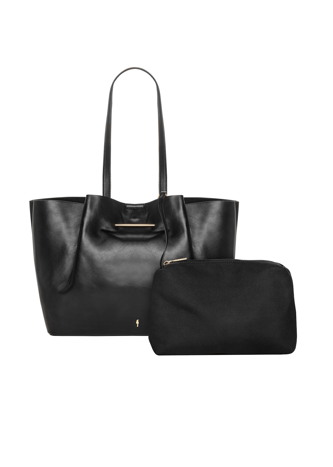 Large black shopper bag TOREC-1386-99(Z26), product view with a cosmetic pouch against a white background.