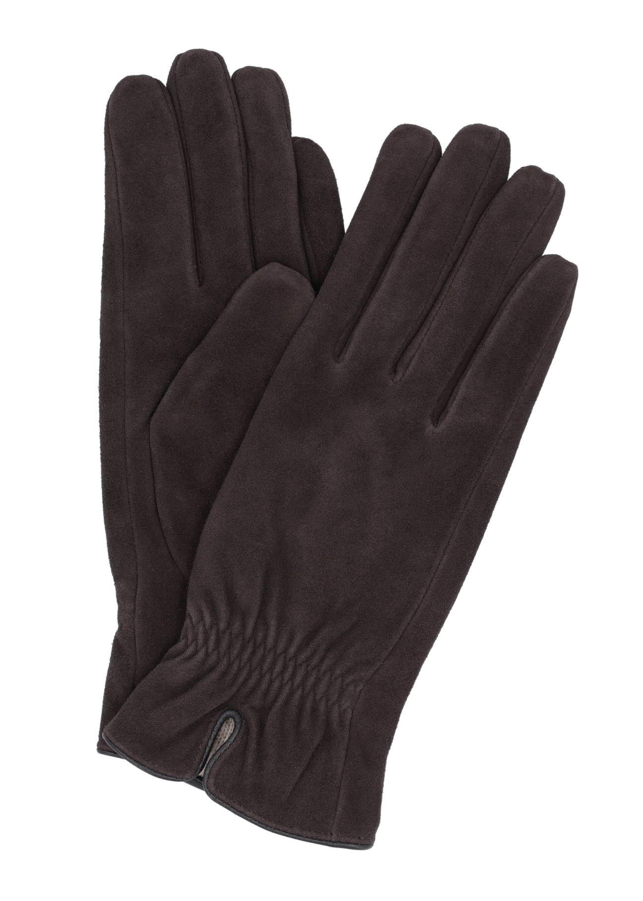 Women's brown suede gloves REKDS-0108-1I(Z26) - product view from above, on a white background.