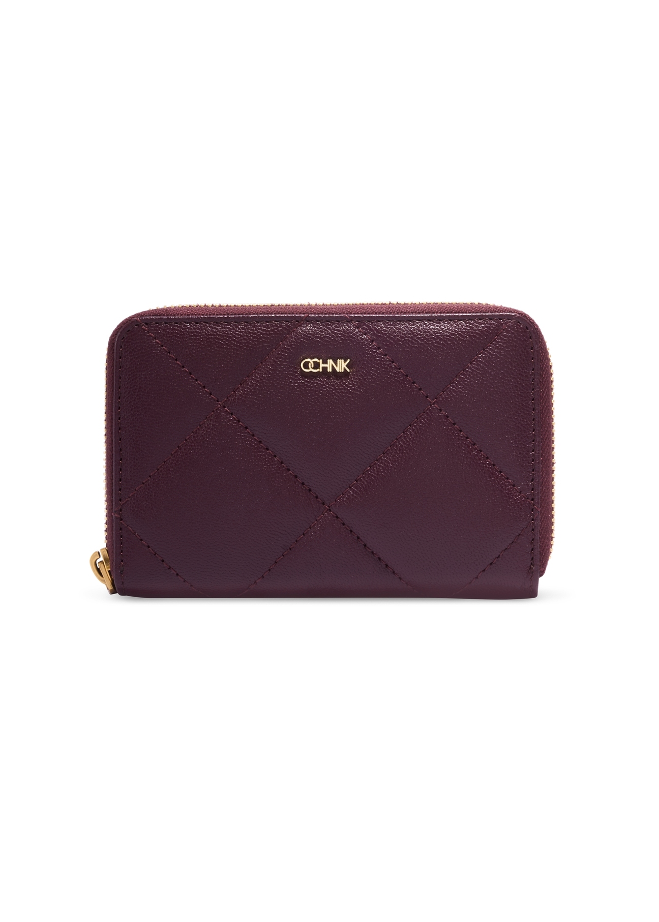 Burgundy leather quilted women's wallet PORES-1008-4D(Z26), front product view on white background.