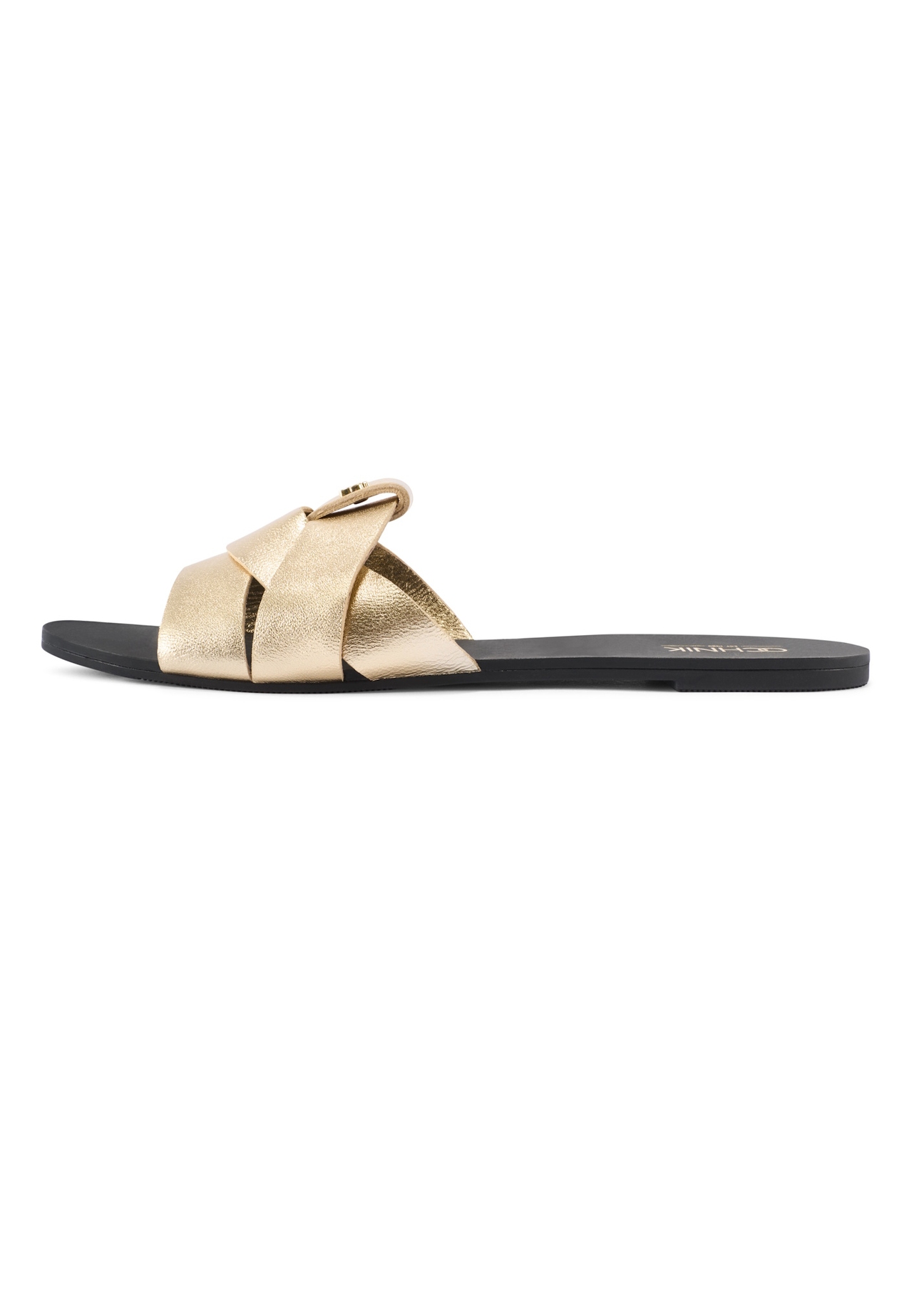 Women's gold flip-flops with braid BUTYD-0903C-2X(W26), side view of the product on a white background.