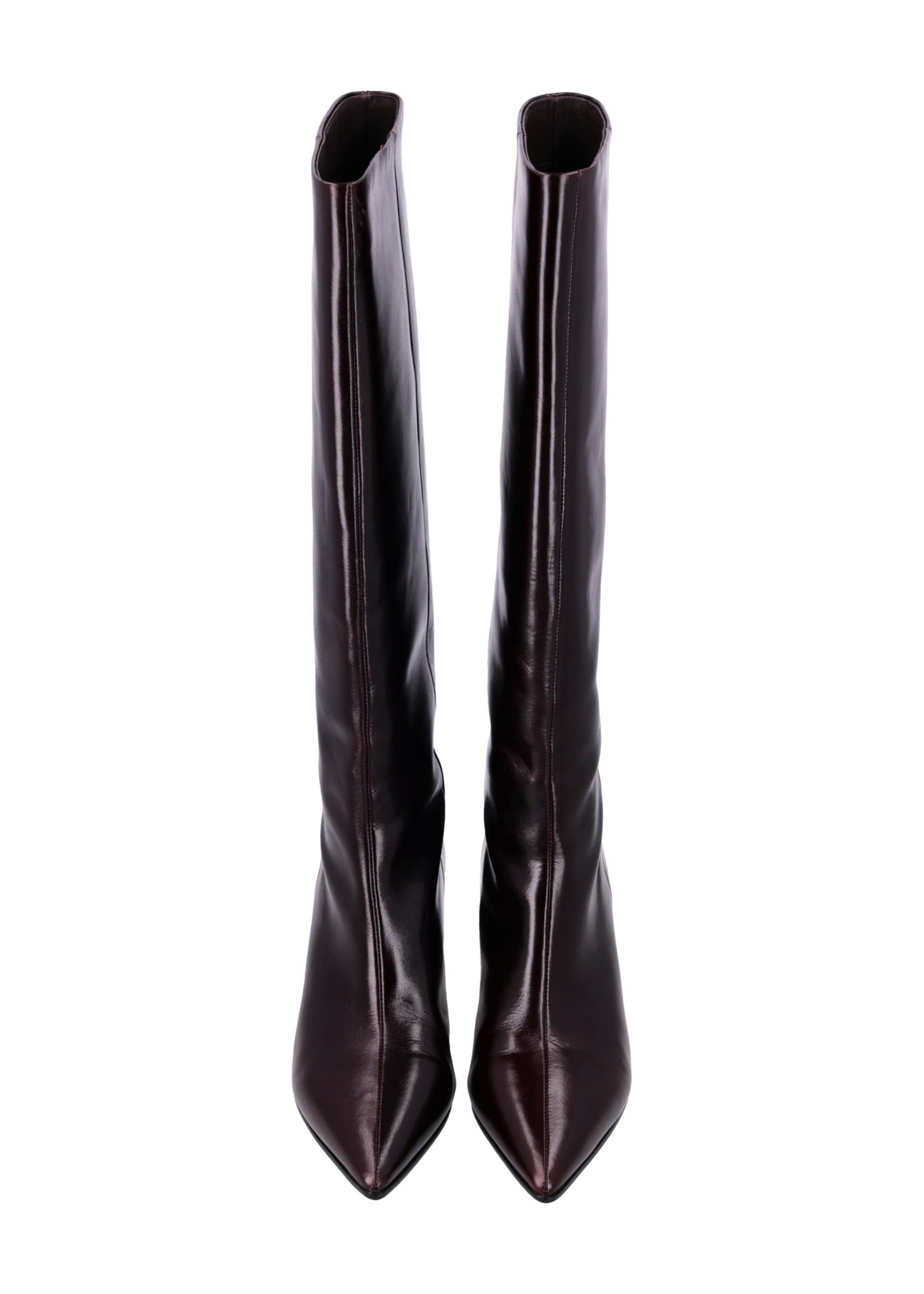 Women's leather boots in burgundy color BUTYD-1339-4E(Z26), product view from the front on a white background.