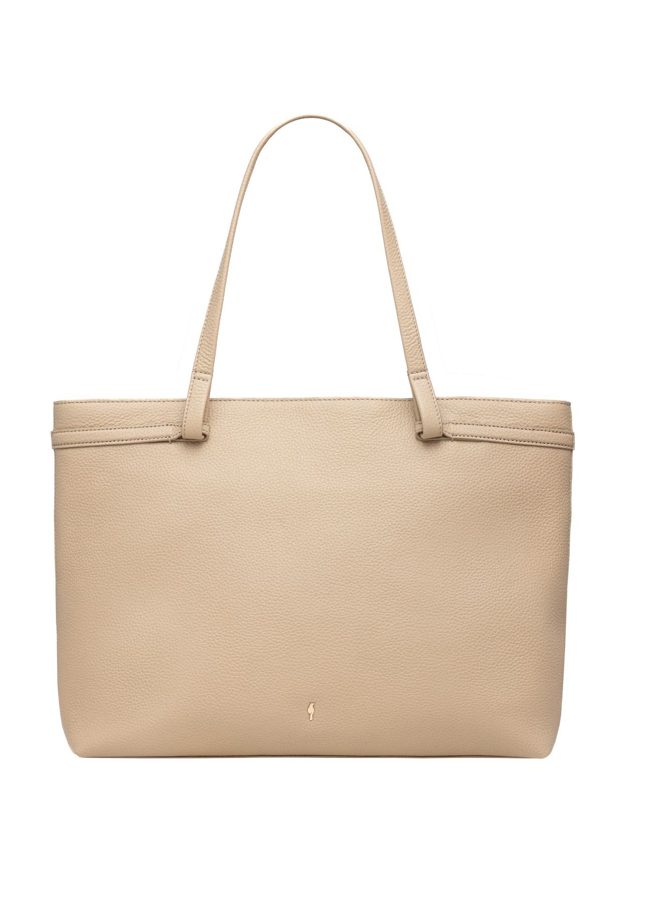 Beige leather women's shoulder shopper bag TORES-1357-1B(Z26) - front product view, on white background.