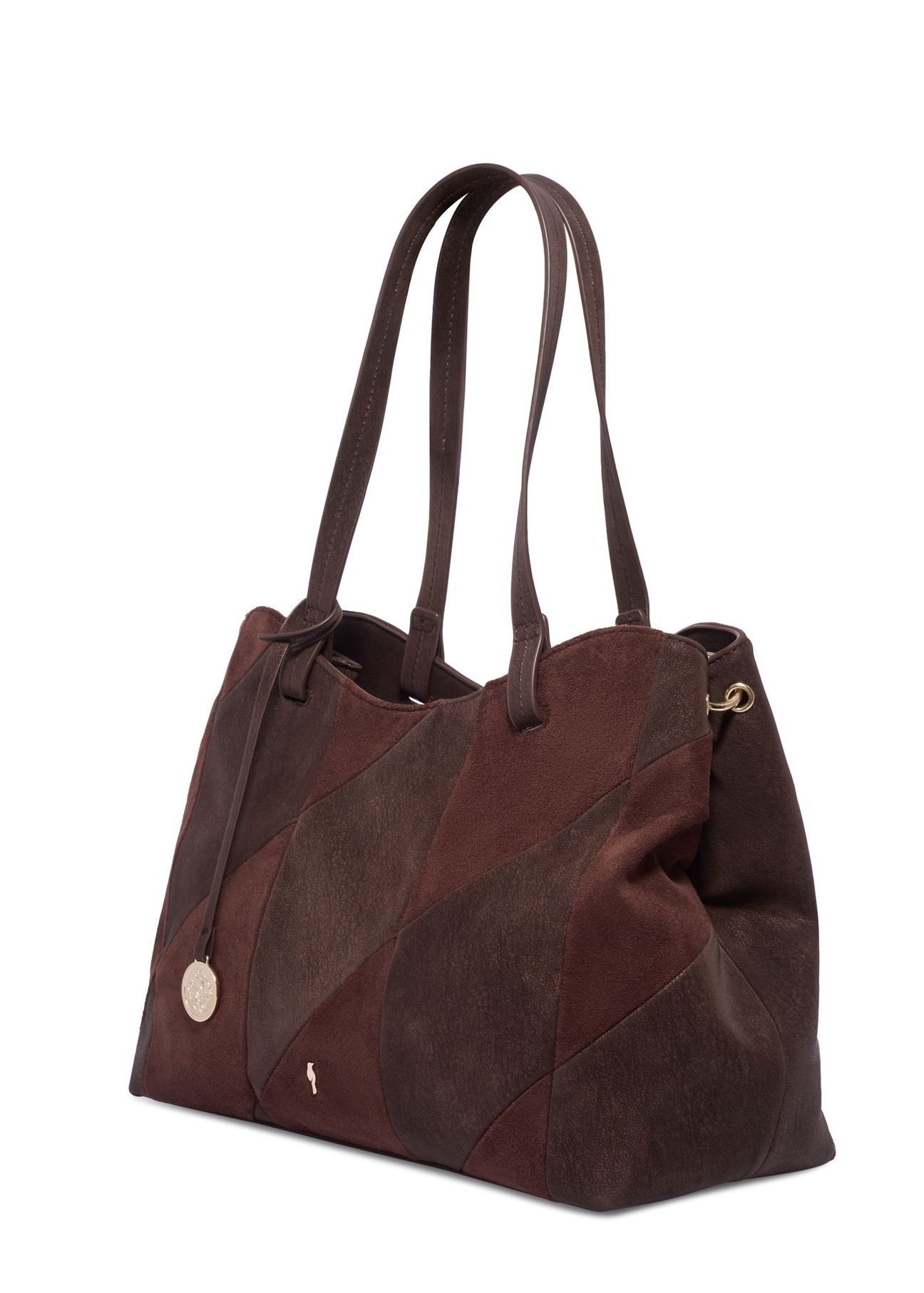 Brown women's shopper bag TOREC-1318-1H(Z26) – angled view of the product on a white background.