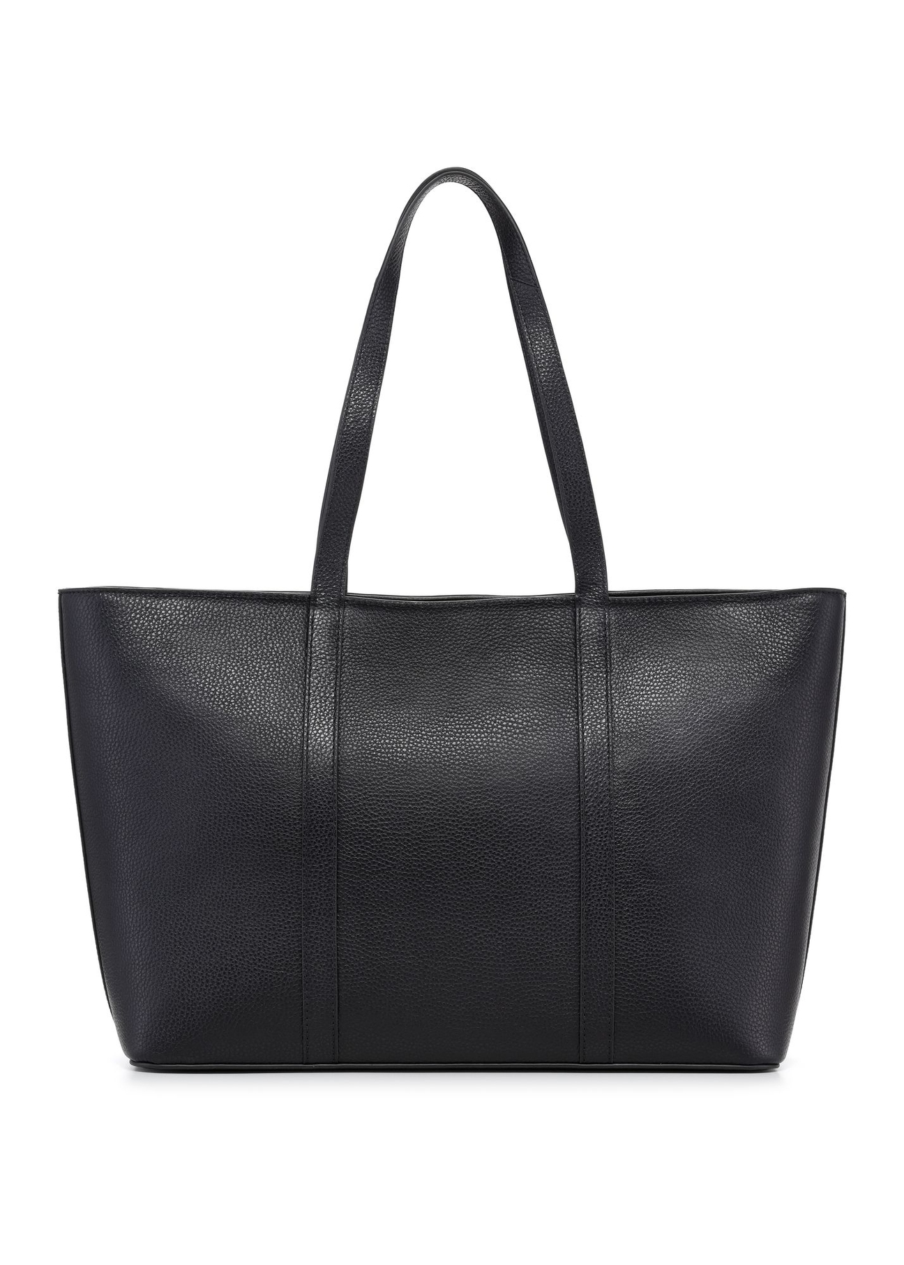 Black leather shopper bag TORES-1273-9I(W26) - product view from the back on a white background.