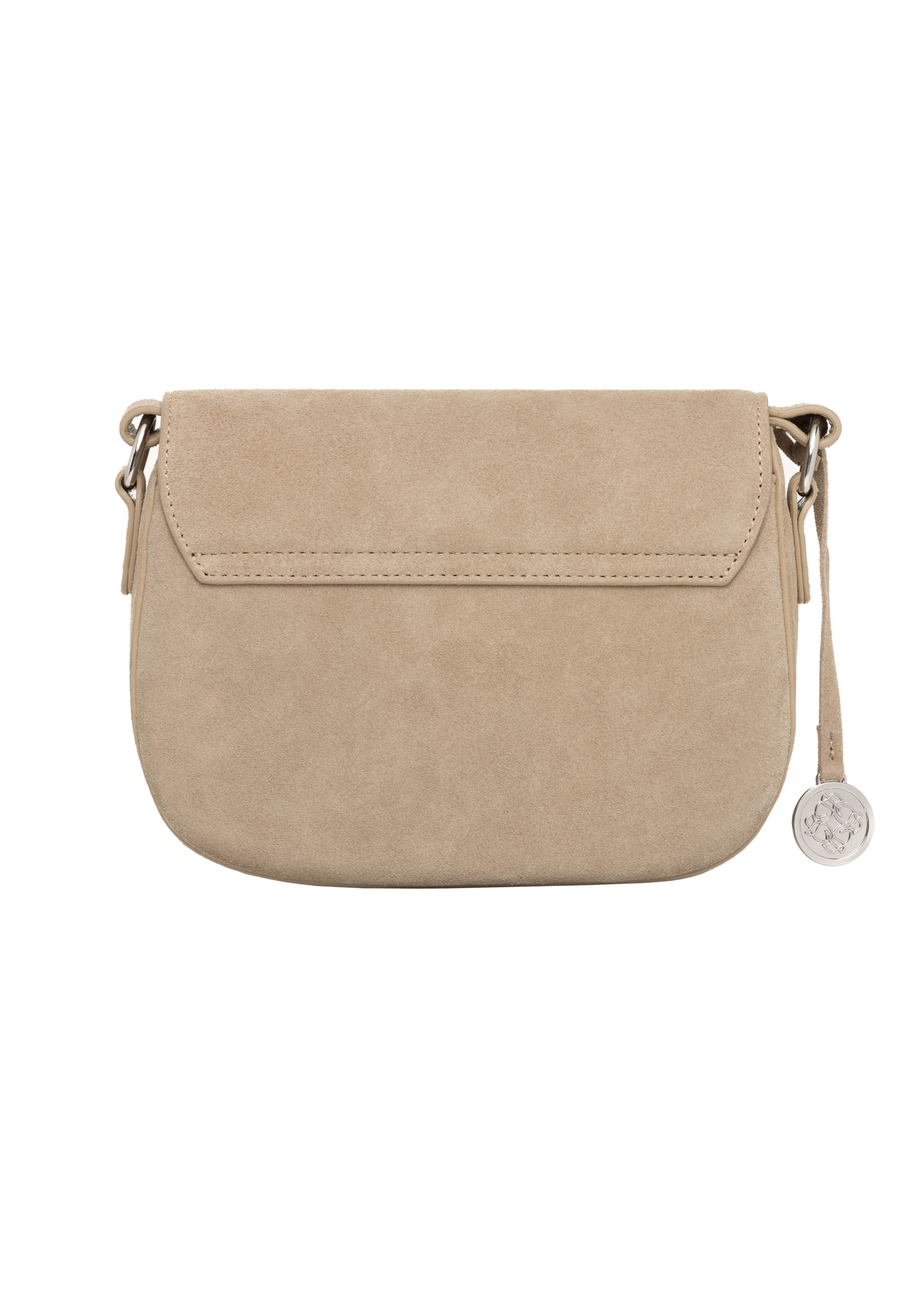 Small women's suede handbag in cool beige TORES-1405-1K(Z26). Back view on a white background.