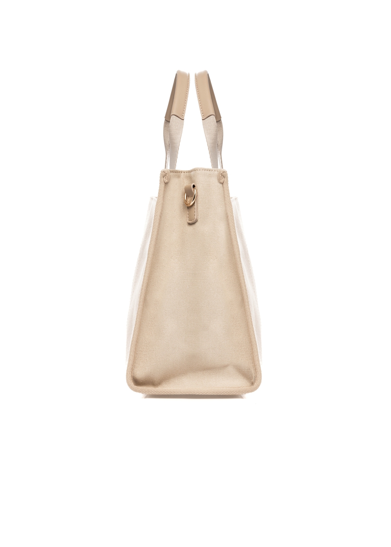 Light beige cotton women's handbag TOREN-0332-1B(W26), side product view on white background.