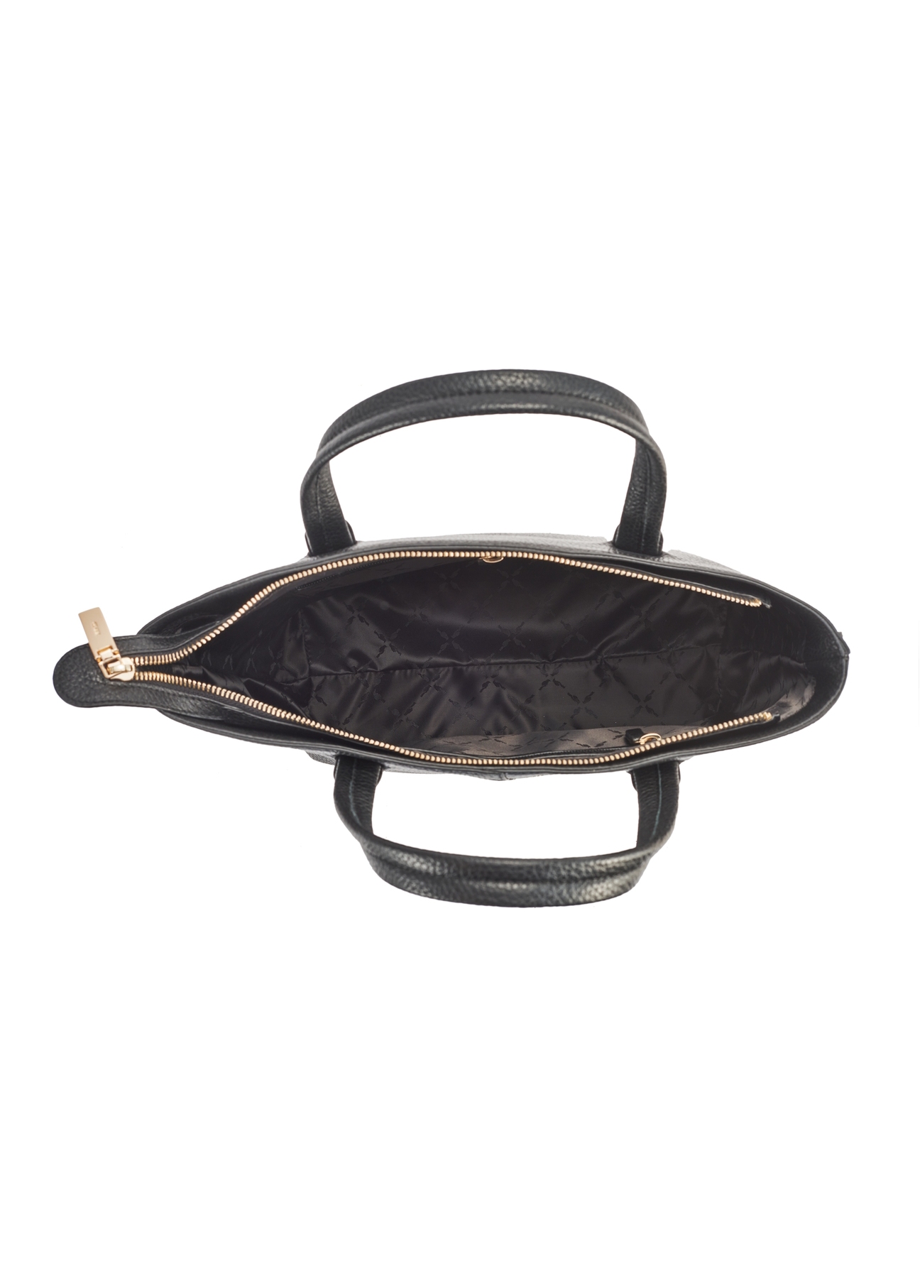 Black leather shopper bag TORES-0728D-99(Z25), view of the inside of the product on a white background.