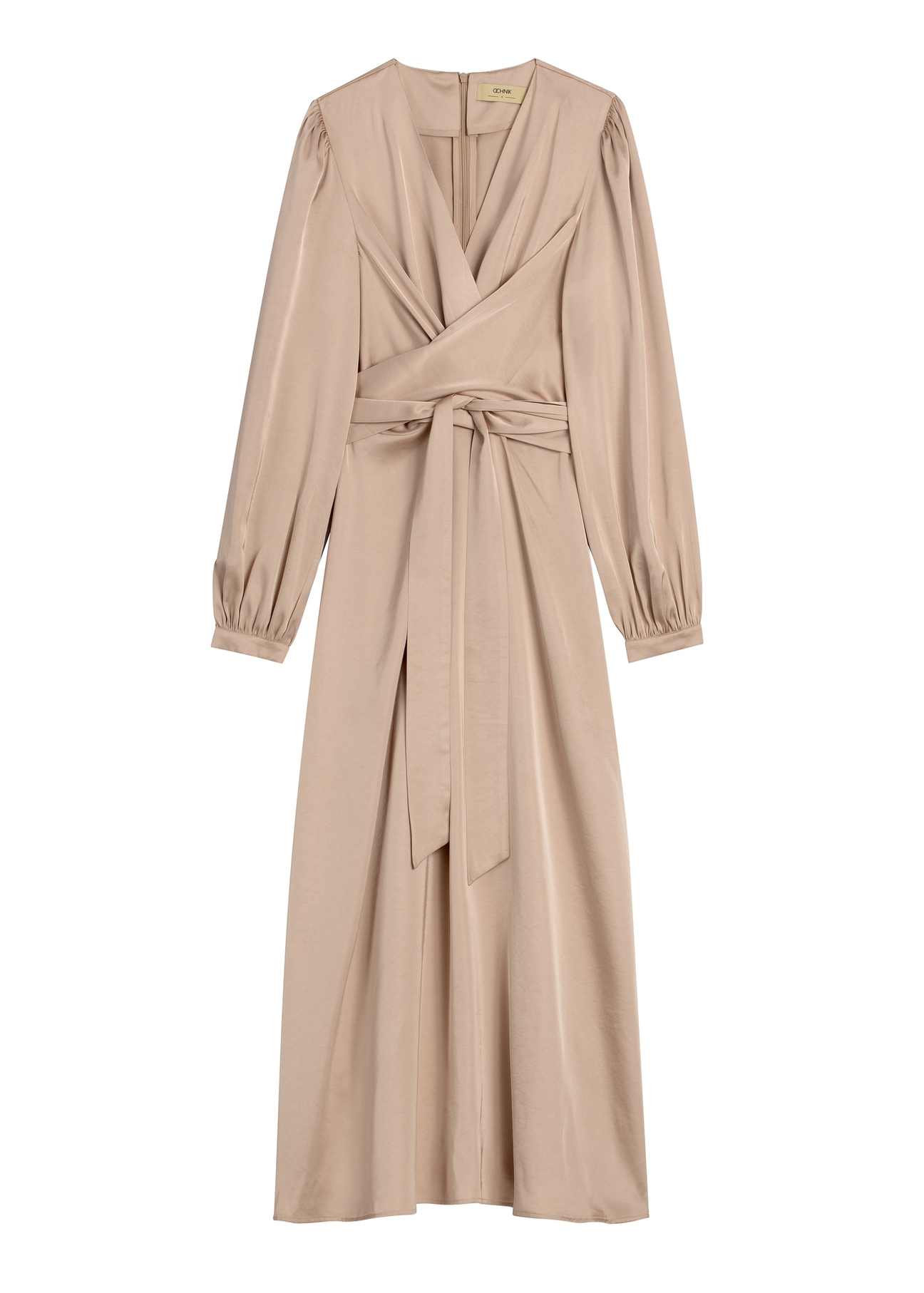 Beige midi dress SUKDT-0263-1B(W26) - front product view, on white background.