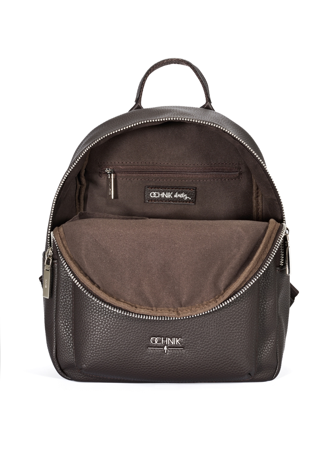 Dark brown women's backpack TOREC-0996A-89(Z25), product view from the inside on a white background.