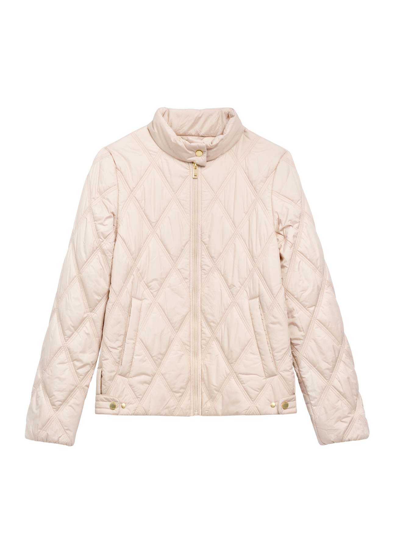 Beige women's quilted jacket KURDT-0658-1A(W26) - front product view, on white background.