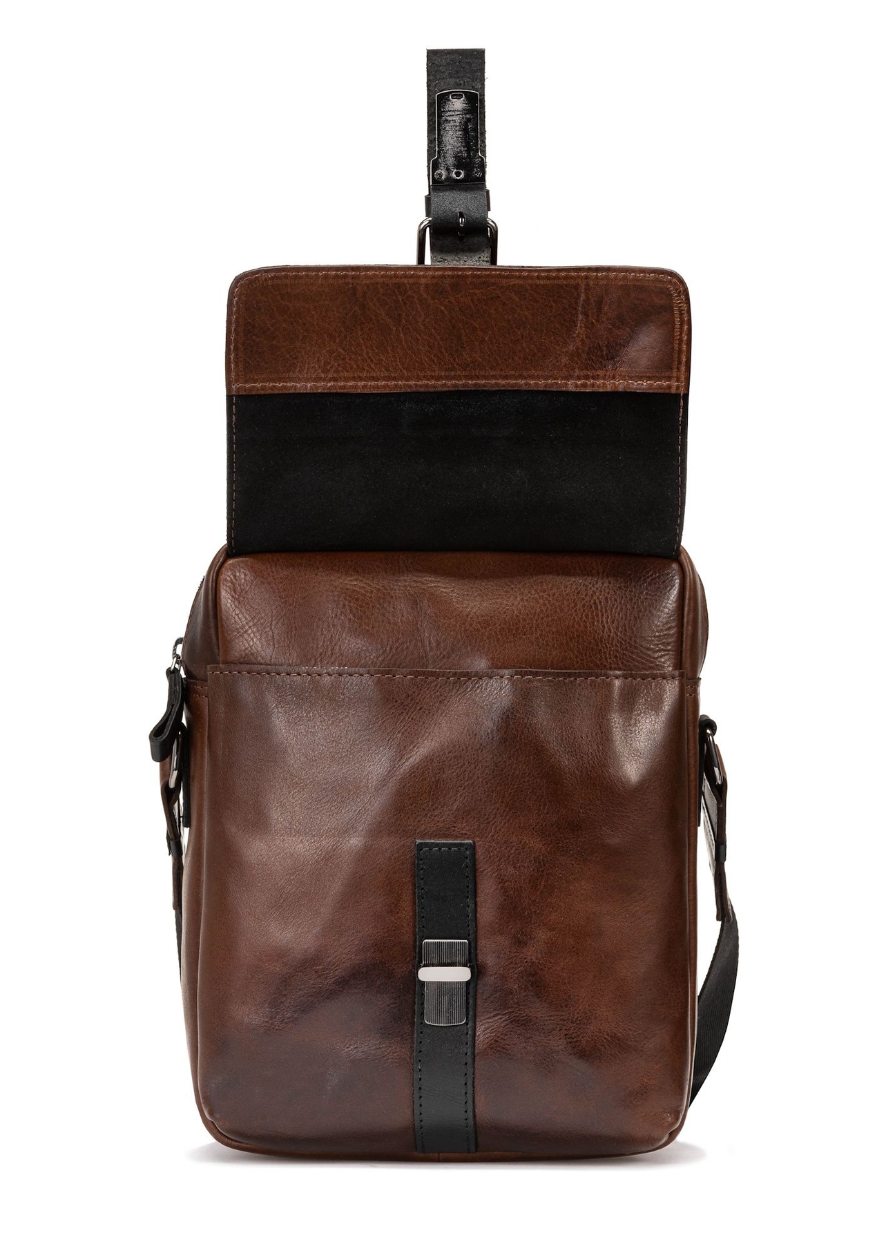 Men's brown leather bag TORMS-0104-1H(W26), front product view on white background.