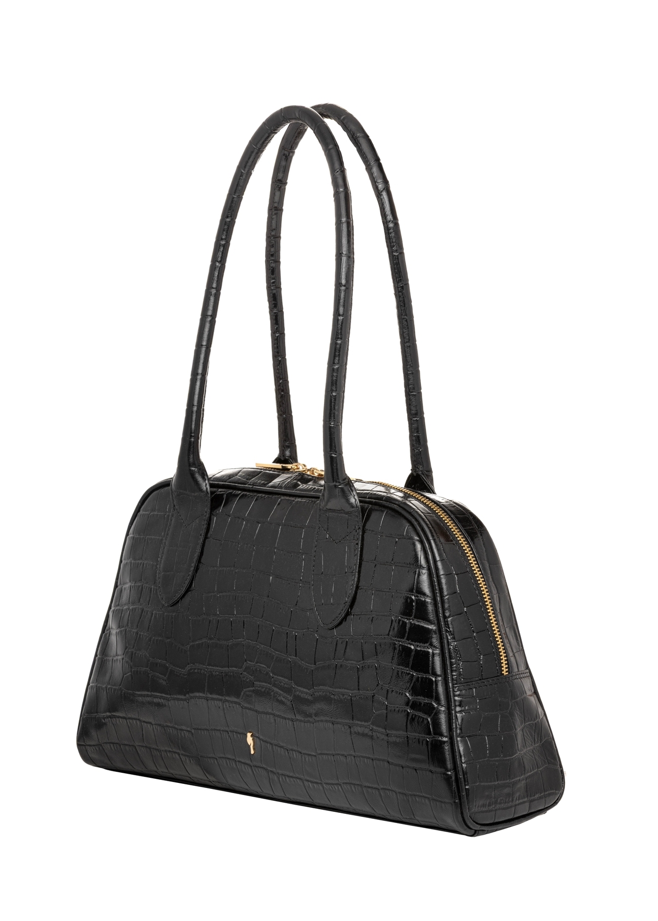 Black leather croco women's shoulder bag TORES-1325-9G(Z26), diagonal product view on white background.