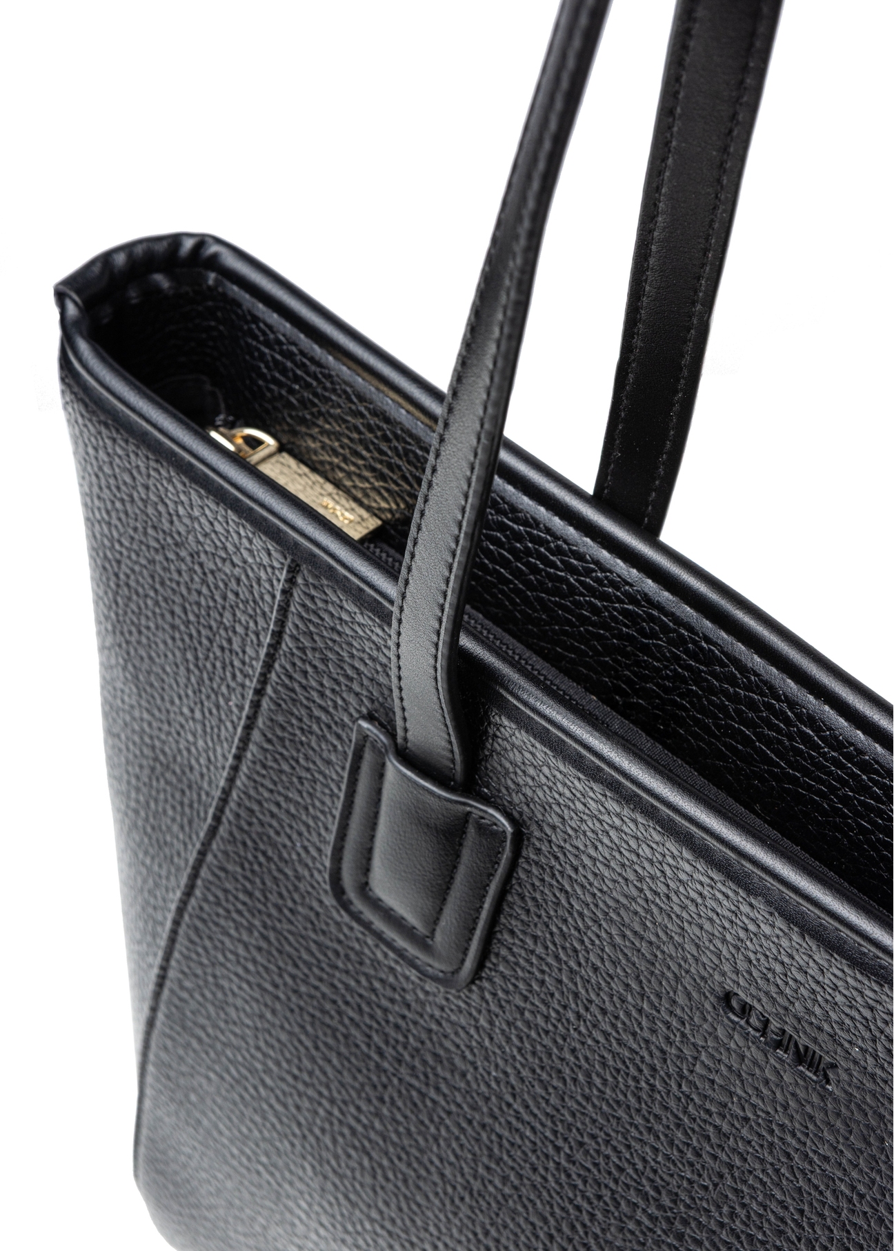 Black women's shopper bag TOREC-1162-99(W26), close-up of product detail, view on white background.