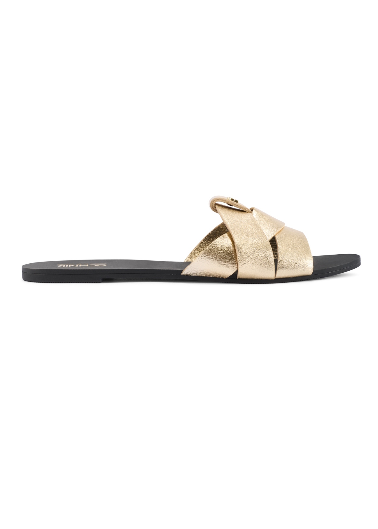 Women's gold flip-flops with braid BUTYD-0903C-2X(W26), side view of the product on a white background.