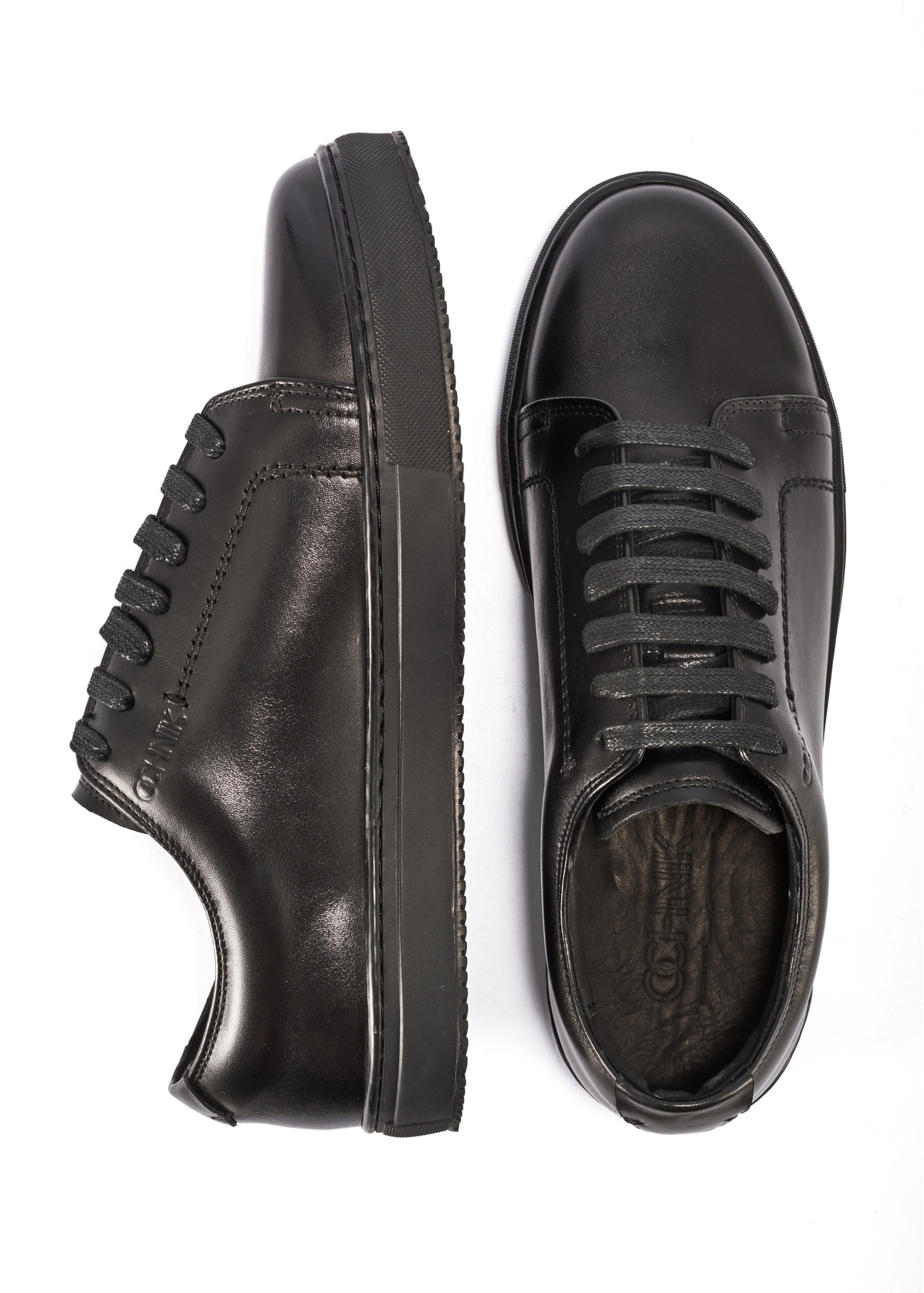 Leather black sports shoes BUTYM-0508-99(Z25), product view from the top and side on a white background.