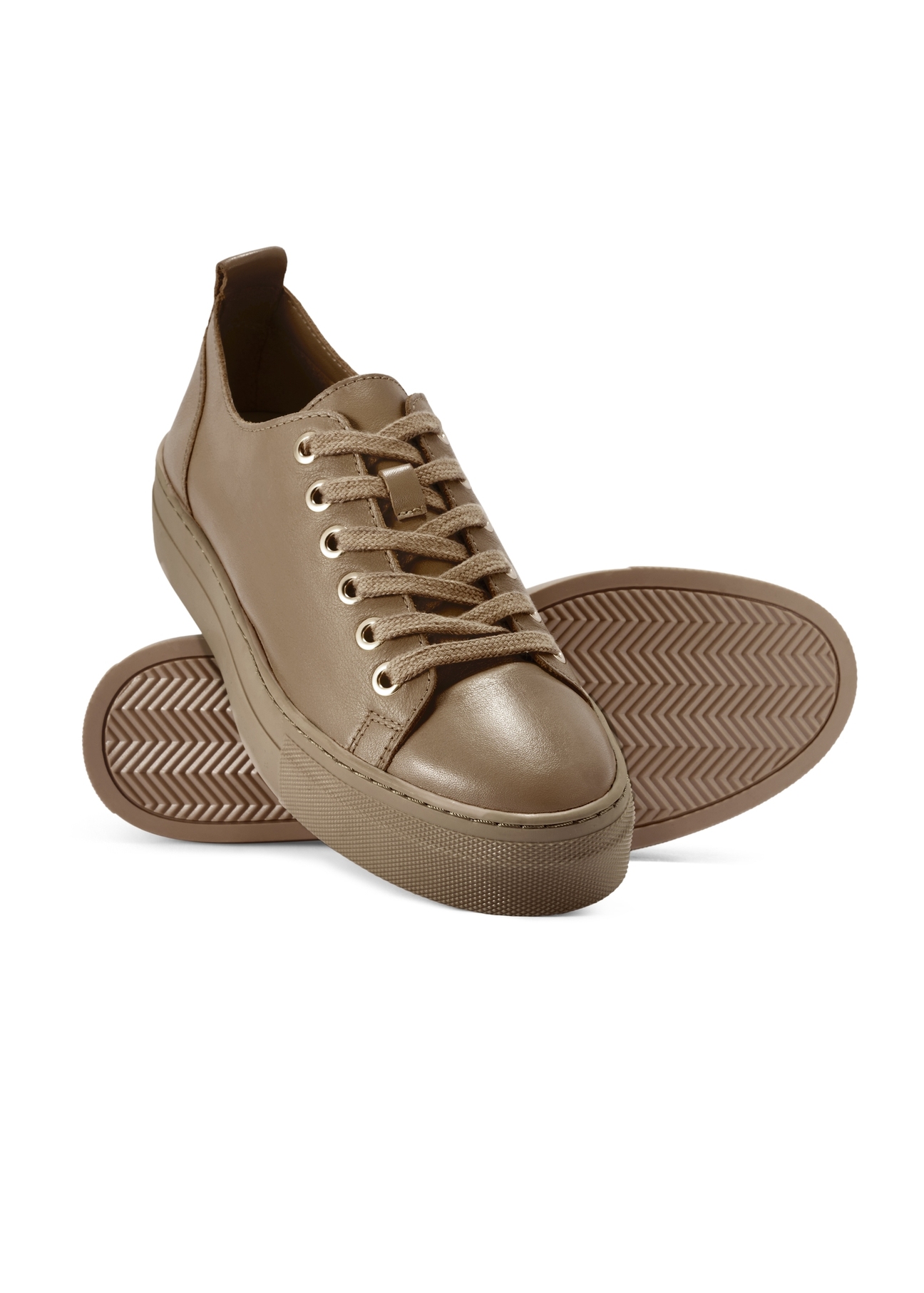 Women's leather sneakers in cool beige color BUTYD-1062-1K(W26) - product view from above, on a white background.