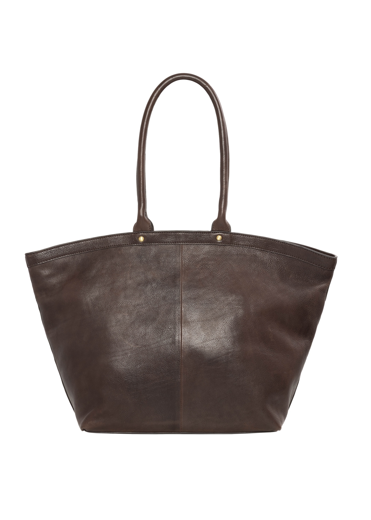 Brown leather women's shopper handbag TORES-1380-1H(Z26), product view from the back on a white background.