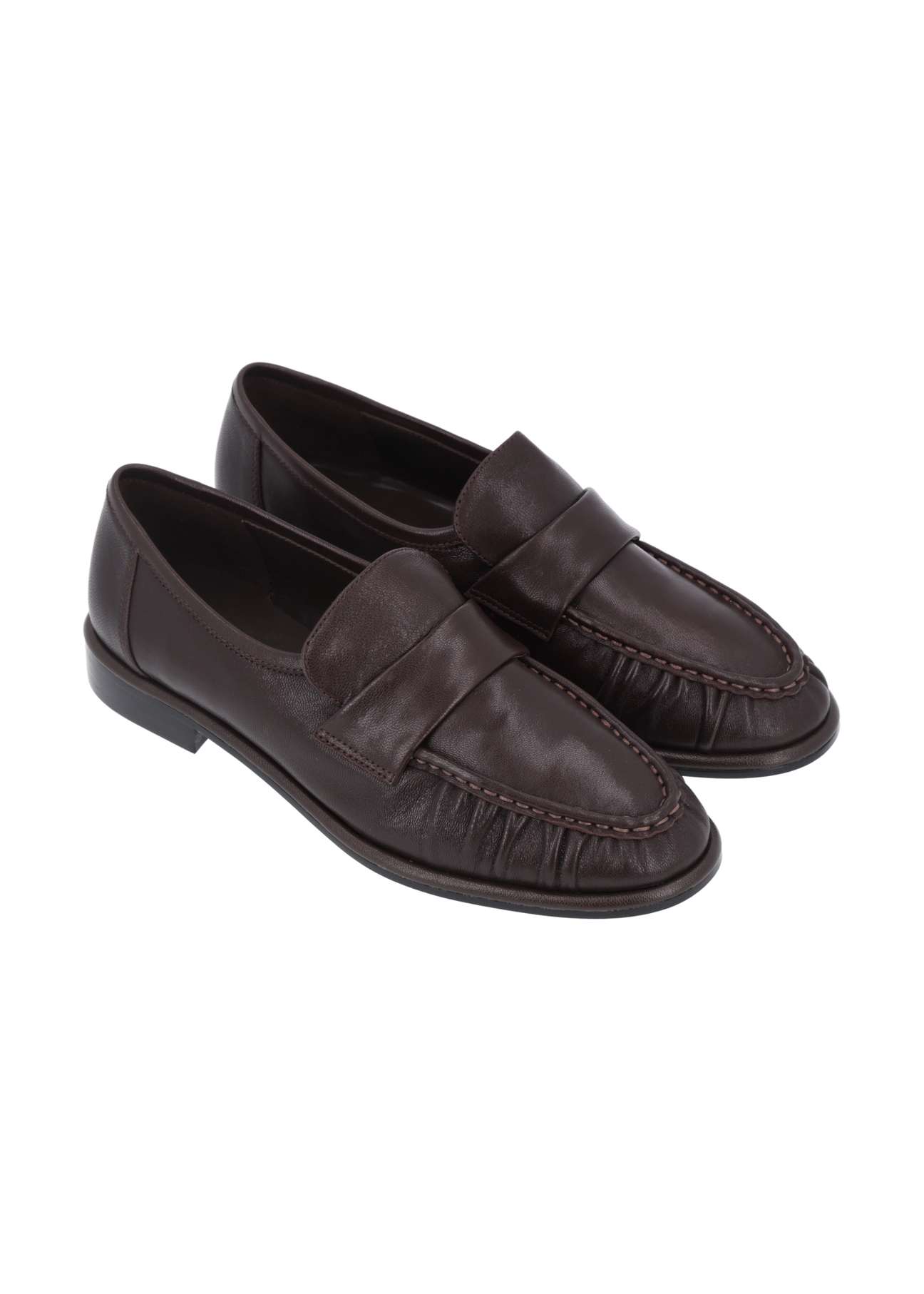 Women's brown leather moccasins BUTYD-1328-1I(Z26), diagonal product view on white background.