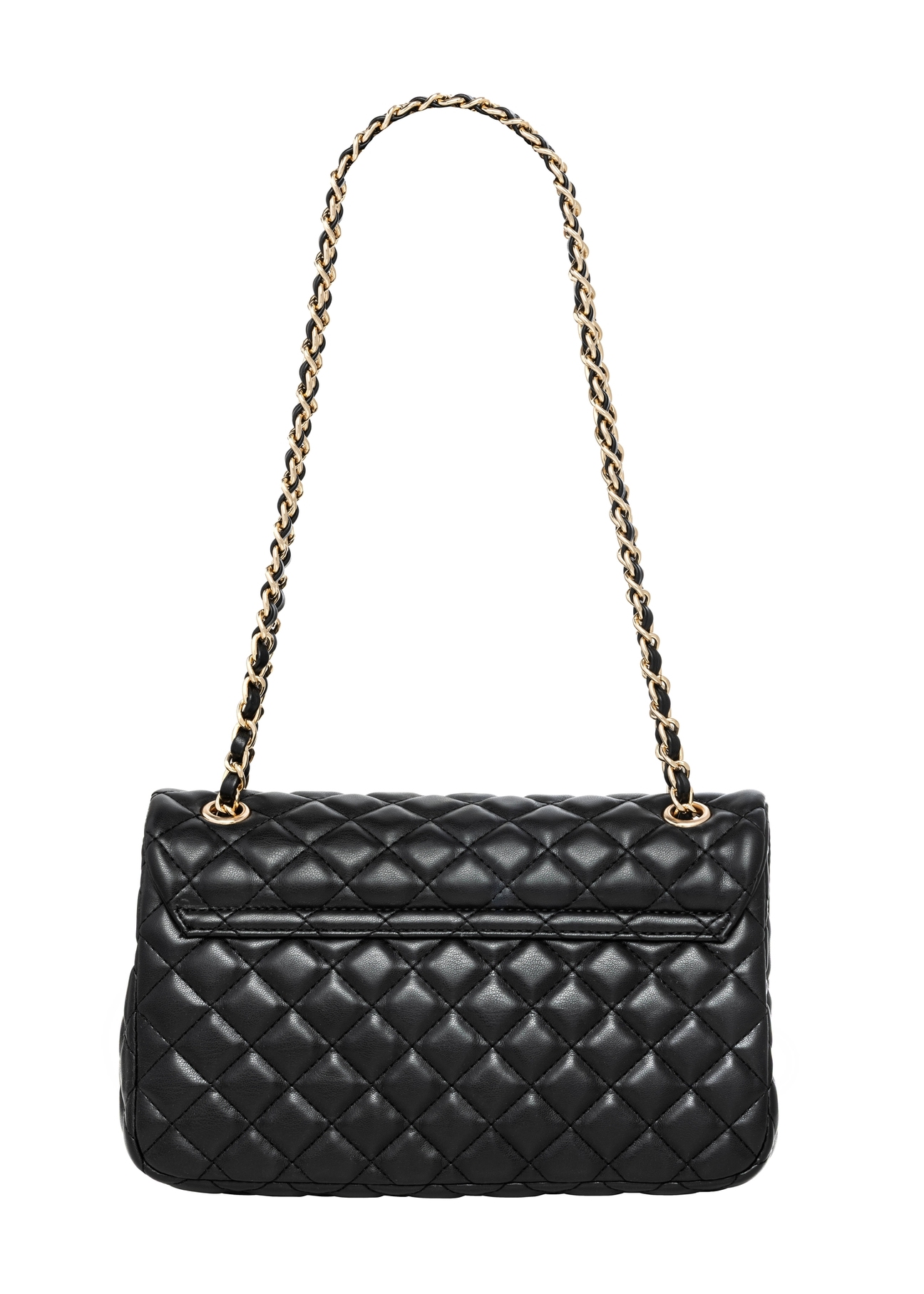 Black quilted chain bag TOREC-0443D-99(W25), product view from the back on a white background.