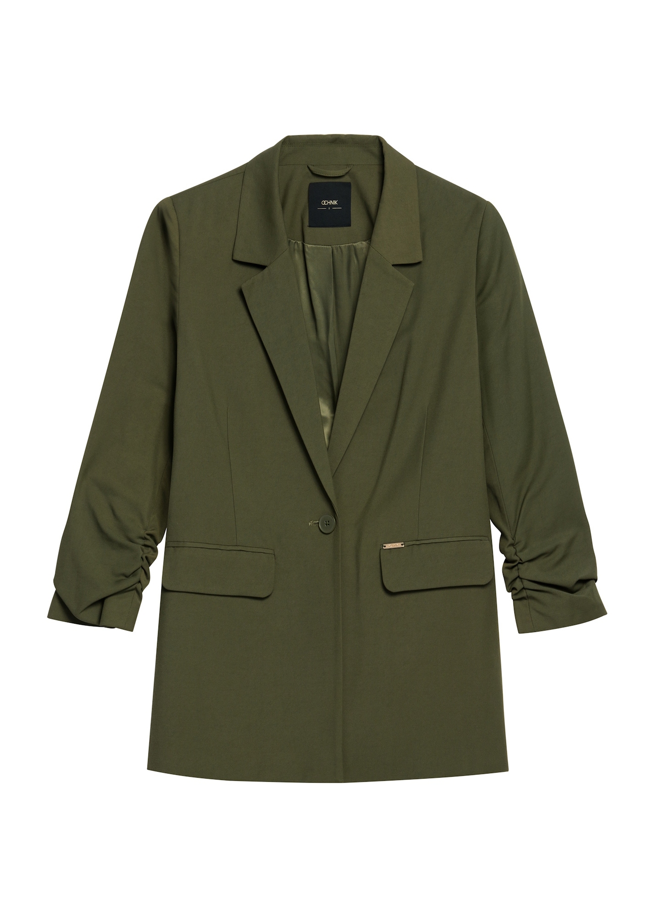 Women's khaki blazer ZAKDT-0043-55(Z25), front product view on white background.