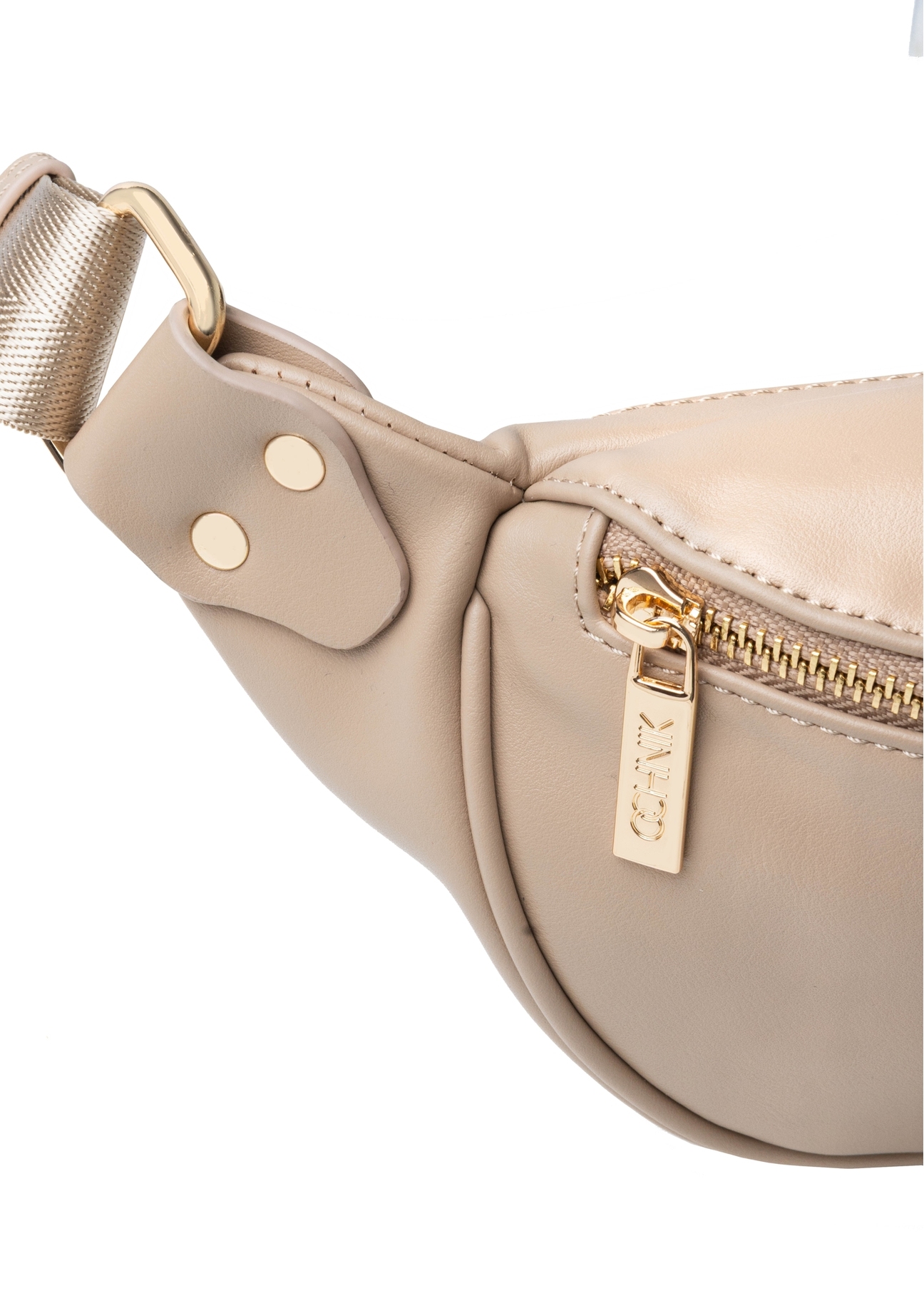 Women's beige waist bag TOREC-1131-1A(W26), close-up of the product detail, view on a white background.