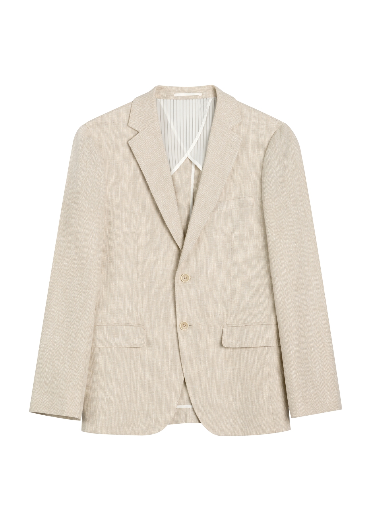 Men's beige herringbone blazer MARMT-0023-1B(W26), front product view on white background.