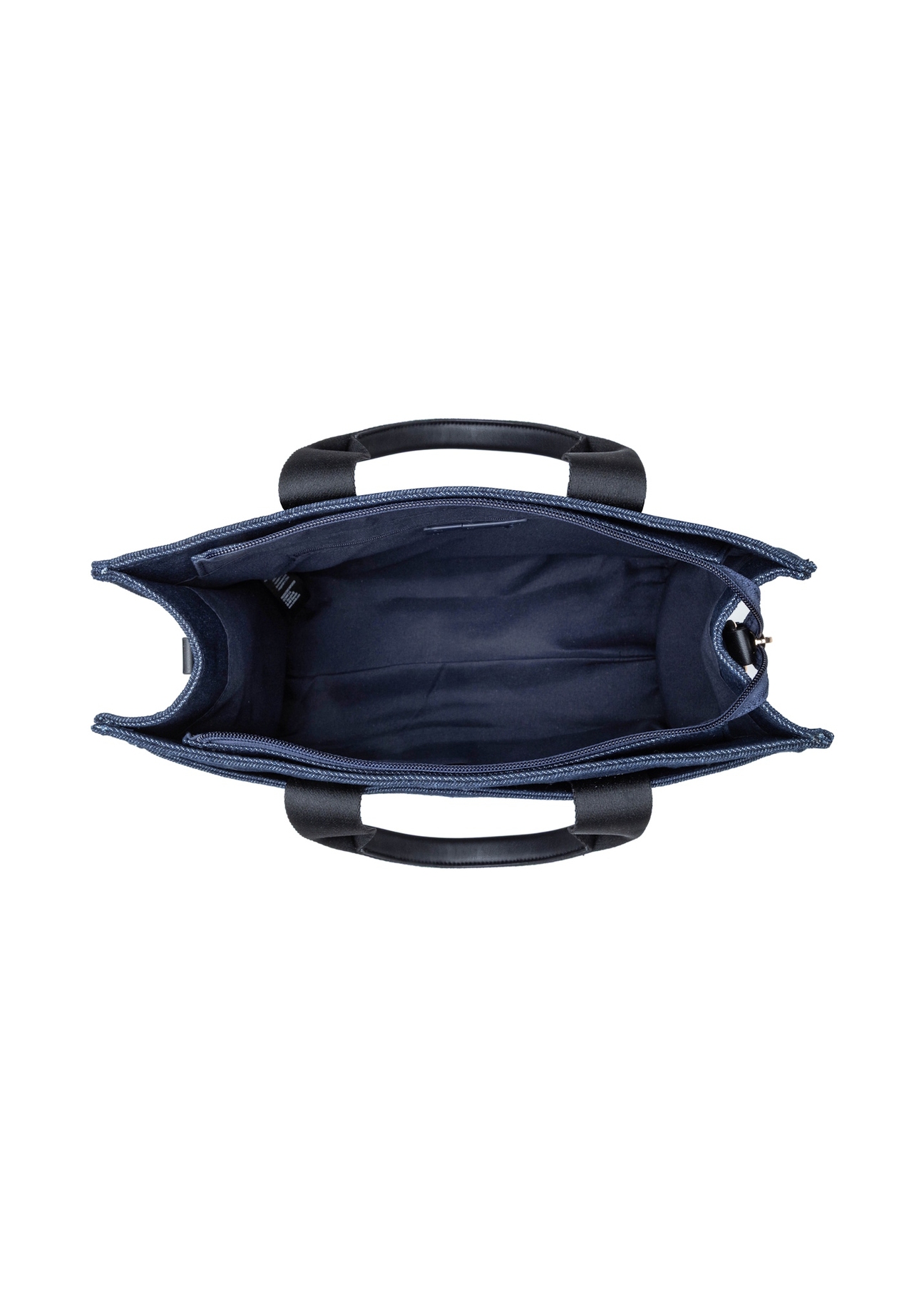 Navy blue denim women's handbag TOREN-0332-7H(W26), product view inside on white background.