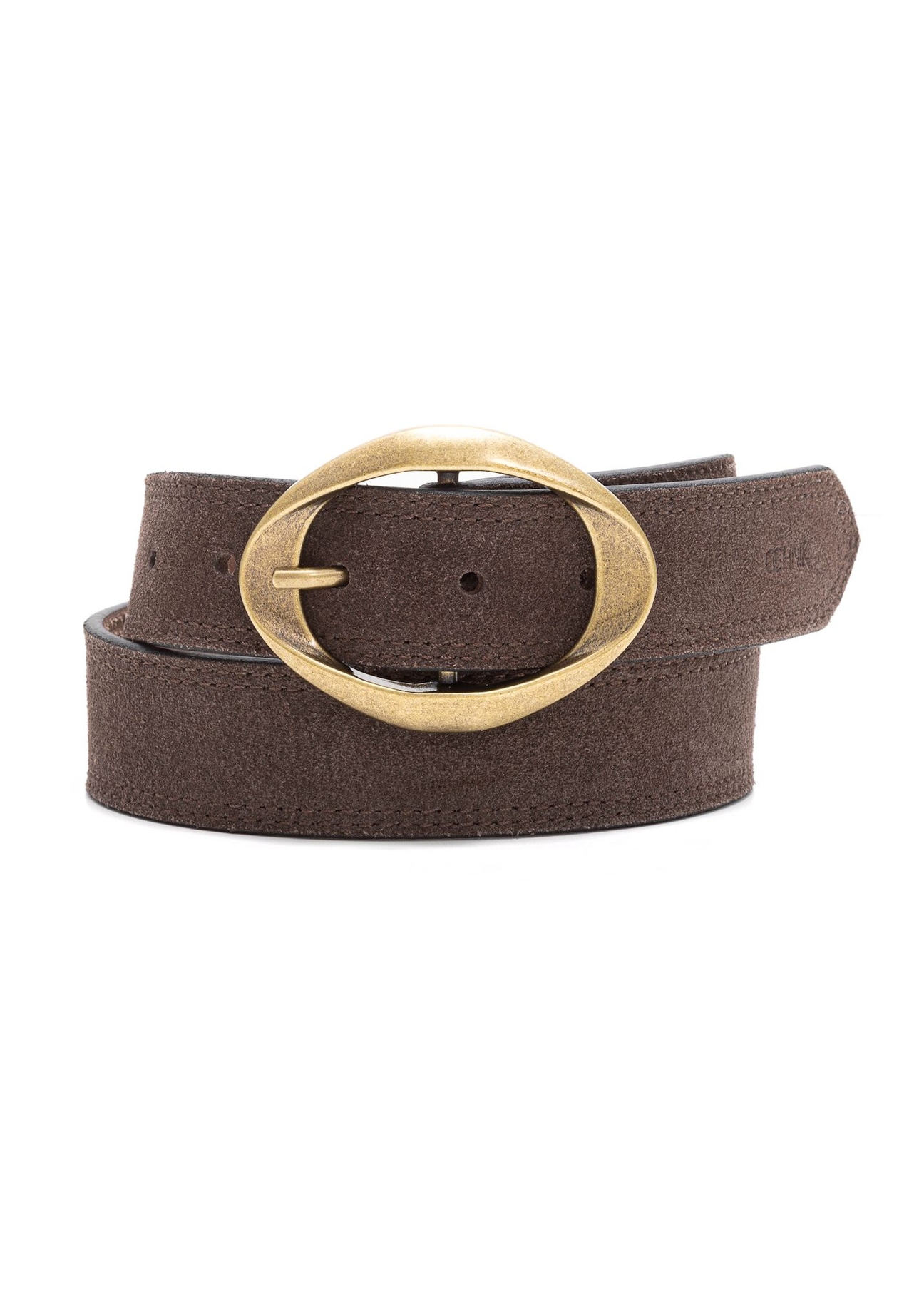 Chocolate suede women's belt PASDS-0318-90(Z25), front product view on white background.