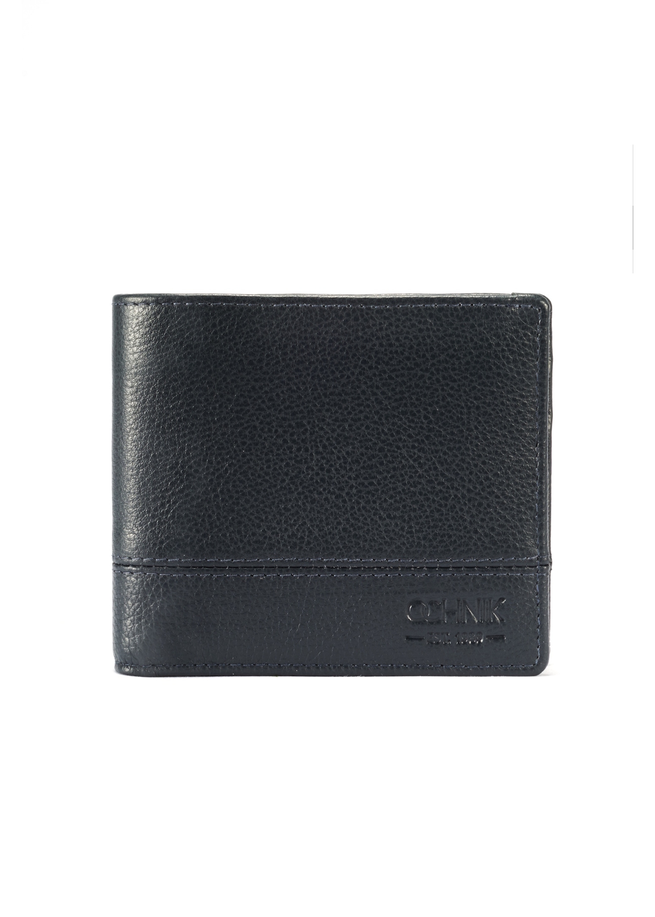 Navy blue men's leather wallet PORMS-0009B-69(W25), front product view on white background.