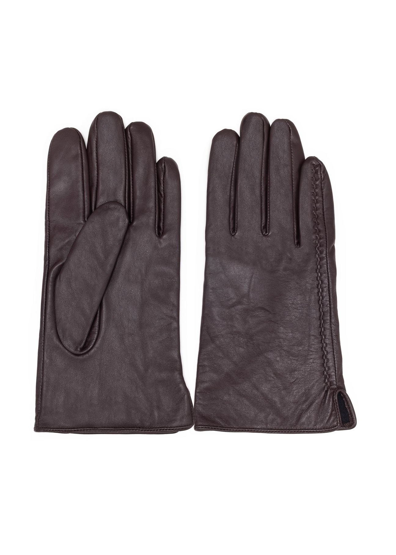 Men's brown leather gloves REKMS-0001A-1I(Z26), product view from the front and back on a white background.