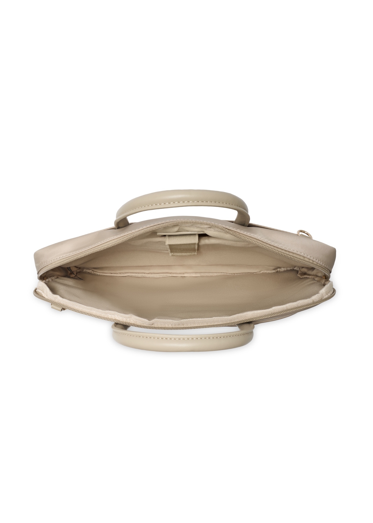 Beige women's laptop bag TOREN-0344-1A(W26), product view inside on white background.