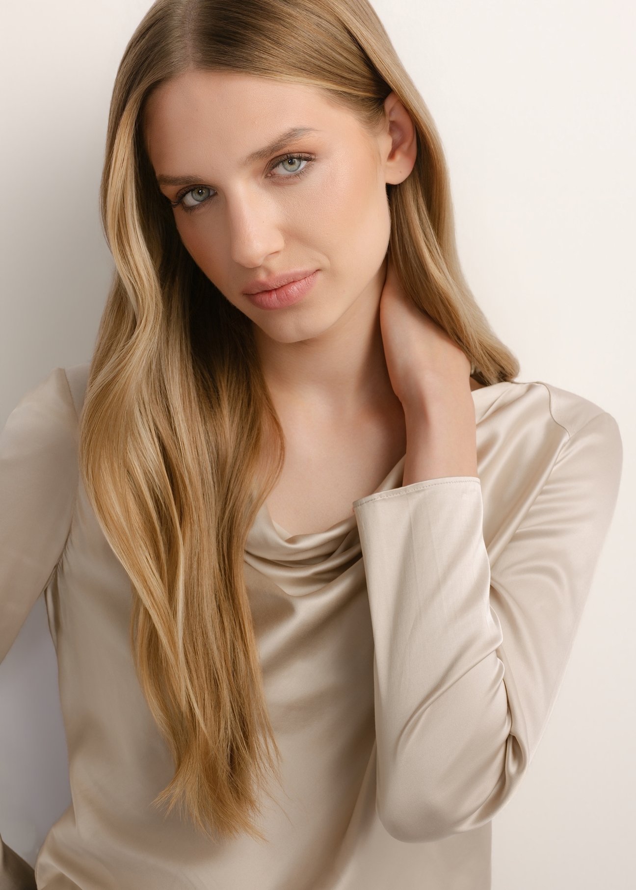 Beige women's blouse BLUDT-0220-1A(Z26)