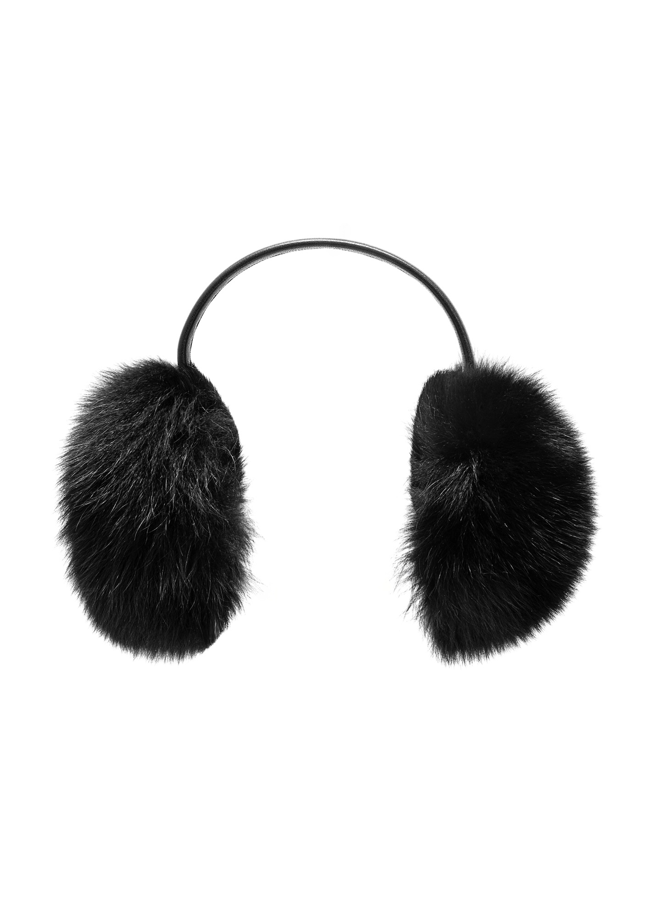 Black natural fur earmuffs NAUDF-0006-99(Z25), front product view on white background.